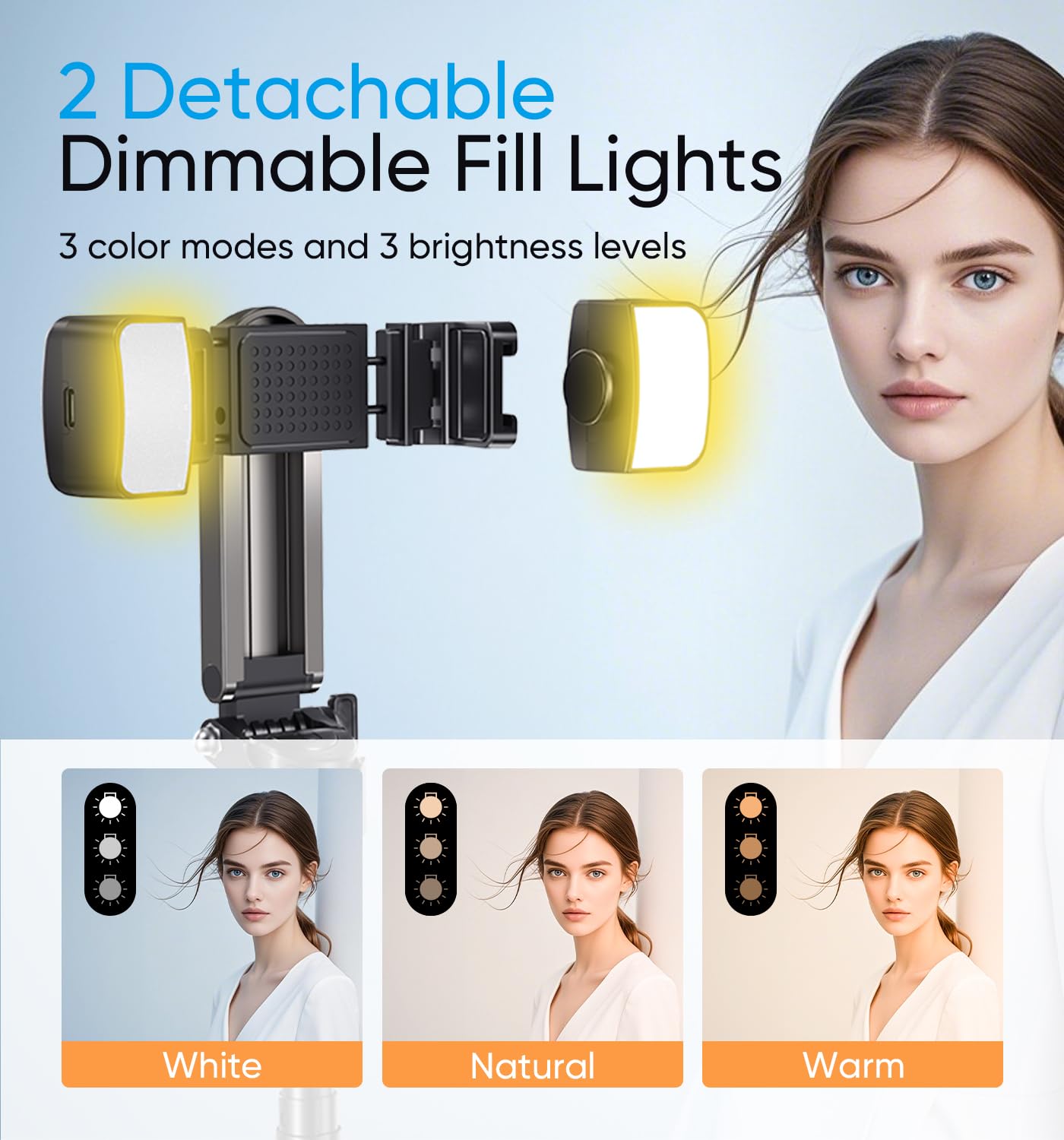Magic John Phone Tripod, Portable Selfie Stick, Pocket Size Selfie Stick For Iphone, Selfie Stick With Wireless Detachable Remote Control & 2 Fill Light For Photograph, Live Streaming, Video Recording