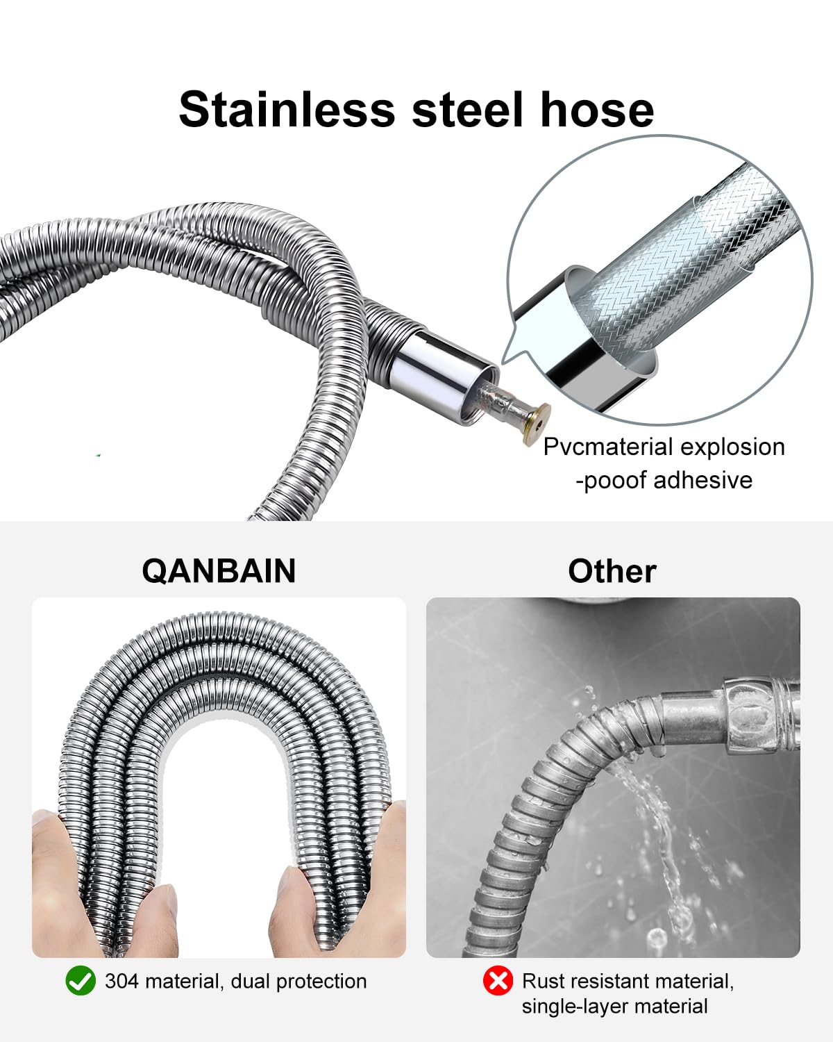 Qanbain Commercial Sink Faucet,Commercial Faucet With Sprayer Adjustable Center Wall Mounted Restaurant Faucets,12" Spout Andpull-Down Pre-Rinse 25” Height Suitable For 1, 2 Or 3 Sinks