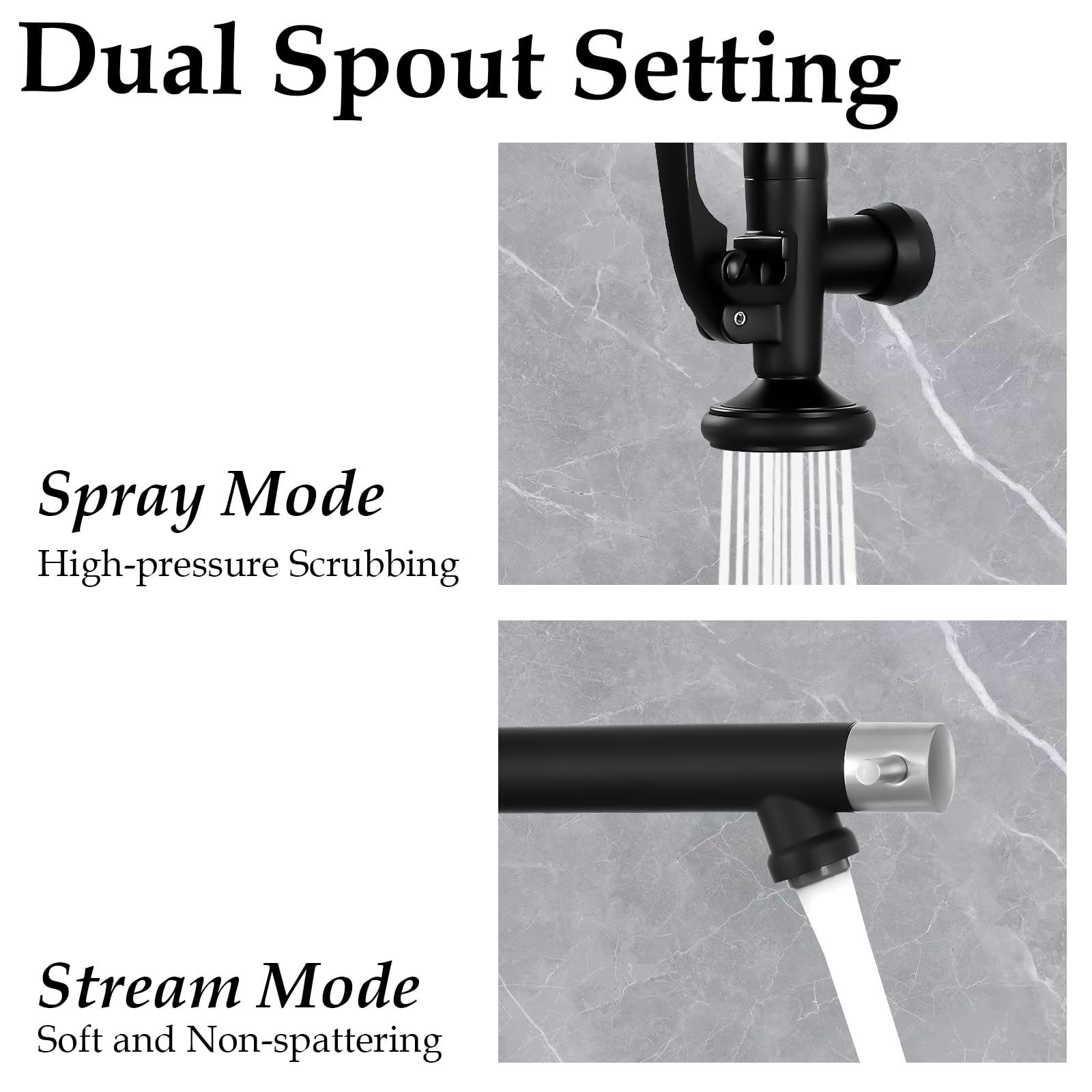 Mutvka Mut Dual Spout Kitchen Faucet With Pull Down Sprayer, Single Handle High Arch Kitchen Sink Faucet Commercial Double Headed Stainless Steel Kitchen Faucets With Deck Plate Matte Black & Brushed Nickel