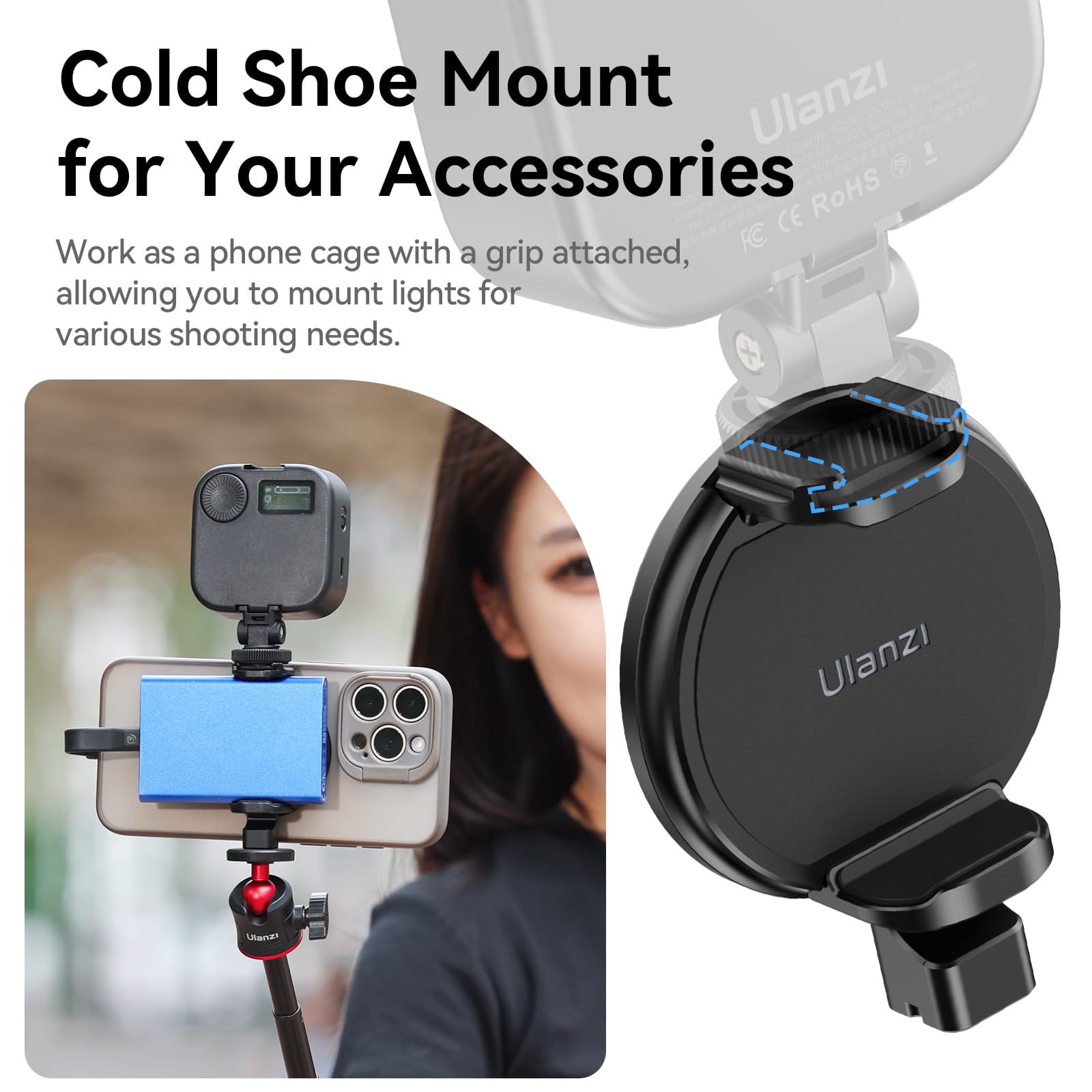 Ulanzi Mg10 Magnetic Phone Tripod Mount Adapter With Hard Drive Holder Clamp, Phone Tripod Mount Holder With Cold Shoe For Iphone 15 14 13 12 Pro Max Pro Plus Mini And Magsafe Case