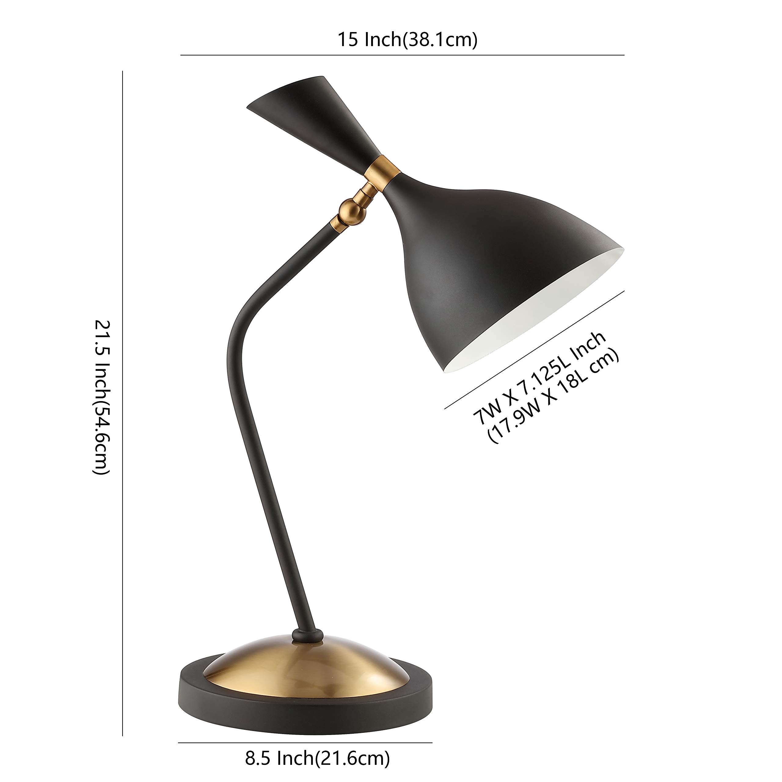 Jonathan Y Jyl9065A Albert 21.5" Iron Retro Mid-Century Led Table Lamp Contemporary Glam Bedside Desk Nightstand Lamp For Bedroom Living Room Office College Bookcase, Black/Brass Gold