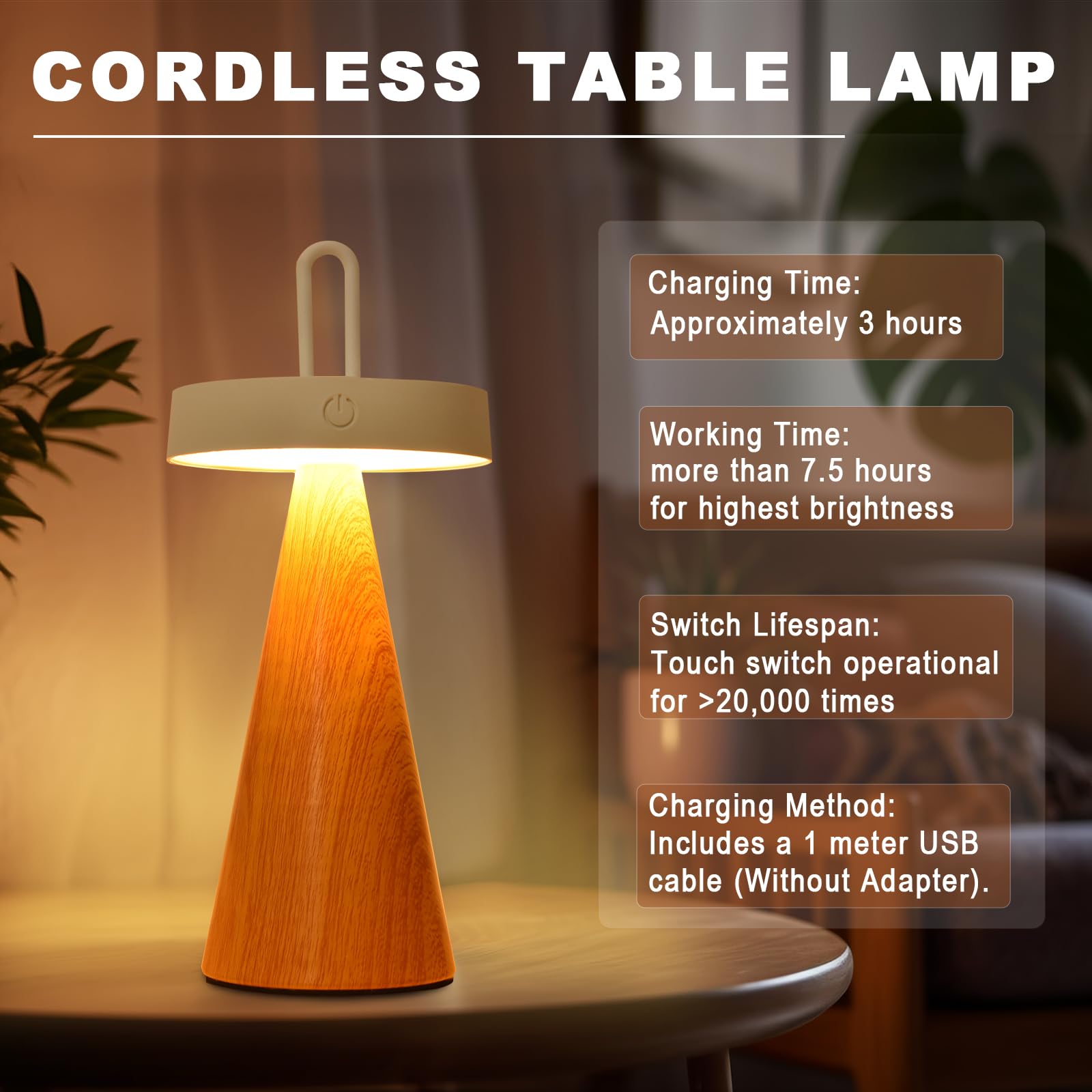 Rislg Camping Lantern Portable Led Table Lantern,Rechargeable, Touch Dimmable Modern Conical Lamp, Ip44, Eco-Friendly White