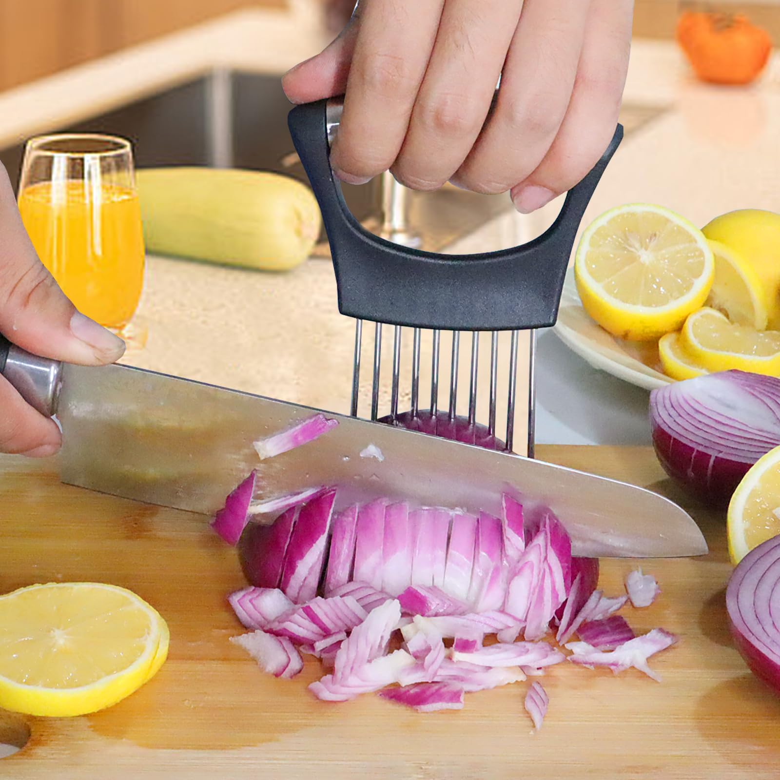 Jayvar Onion Holder for Slicing, Onion Cutter Vegetable Chopper, Stainless Steel Tomato Slicer Vegetable Cutter for Potato