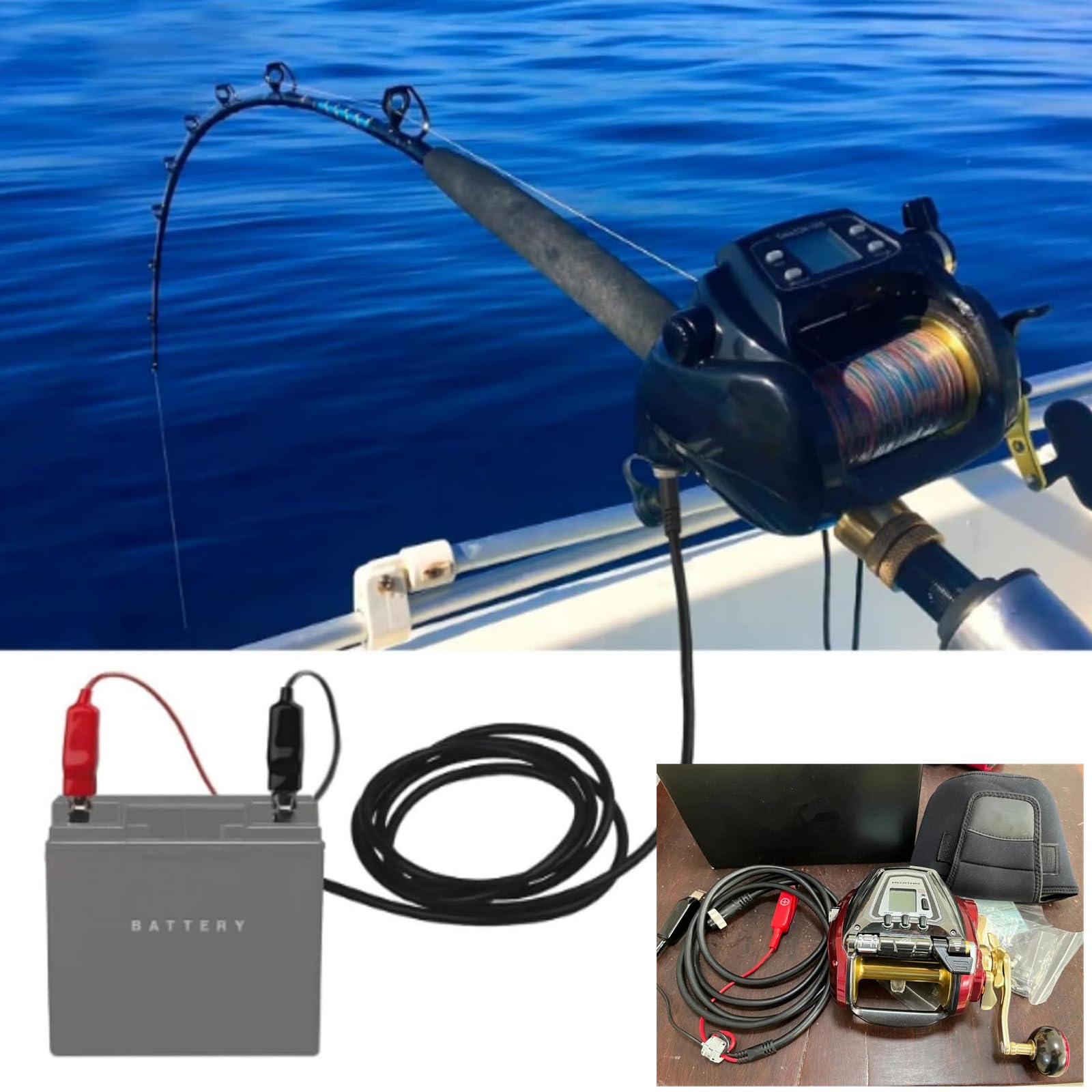 Ebiefly For Shimano Daiwa 1200Mj 1200J 800Mj 800Mjs Electric Reel Cord Power Cable Wire 2.5M/8.2Ft Bold Lines