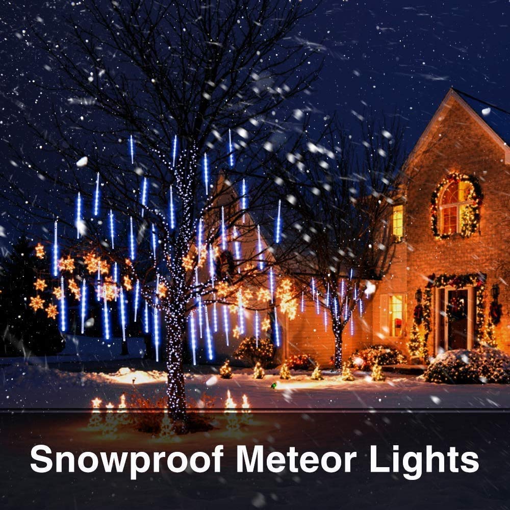Amzstar Led Meteor Shower Solar Lights Outdoor, Waterproof Garden Lights 30Cm 10 Tubes 360Leds Falling Lights Raindrop Lights,Holiday Party Wedding Christmas Tree Decoration String Lights (Blue)