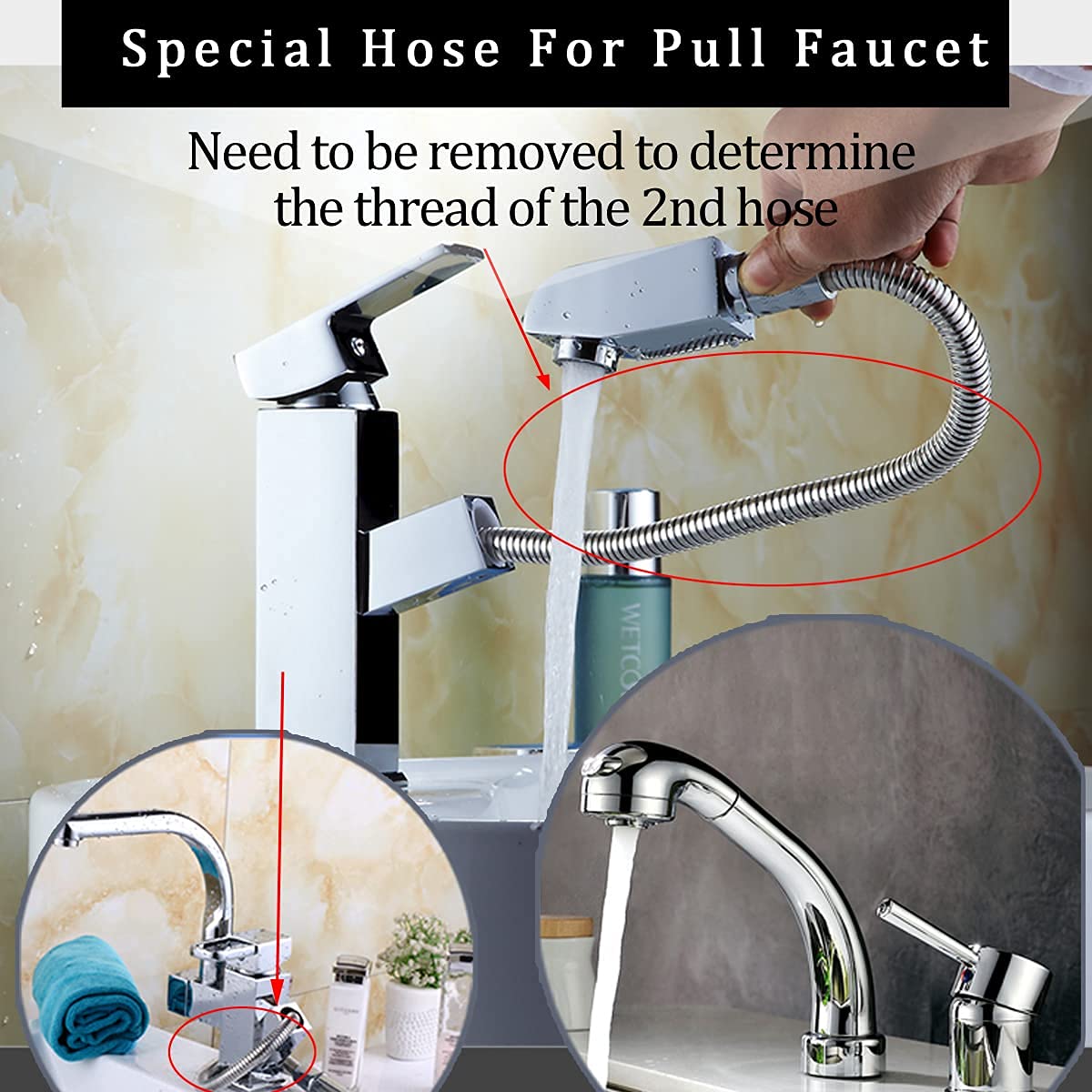 Gnimauhz Kitchen 59-Inch Or 150Cm Pull Down Sink Faucet Replacement Pull Out Spray Head Hose Nylon Material, 1.5 Meters