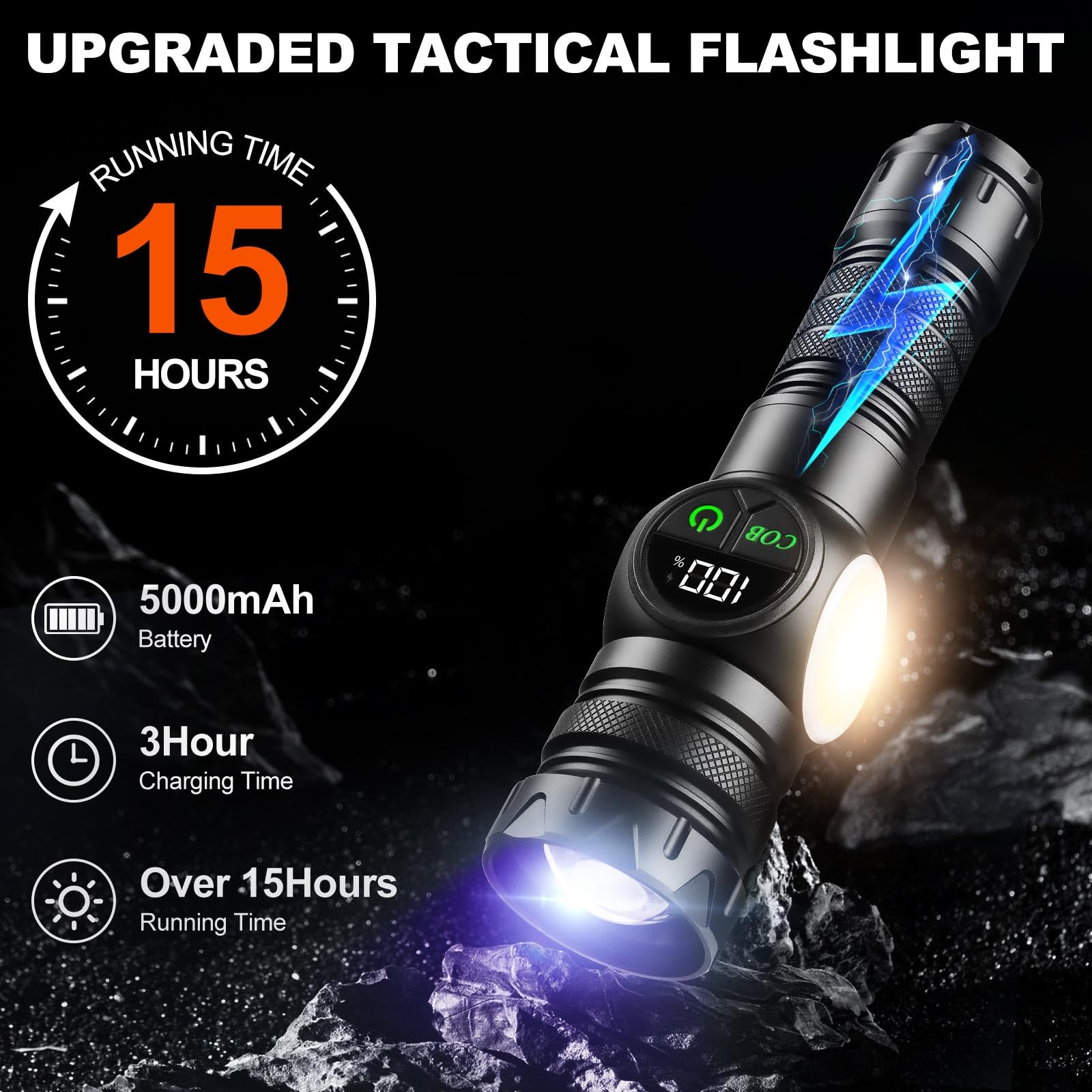 Iodoo 4 In 1 Rechargeable 6500K / 395Nm Uv Flashlight Dimming Stepless True 5000 Lumens Ip45 Zoomable Beam Uv Light, 5000Mah Zoomable Beam Led Flash Light With Magnet Power Failure