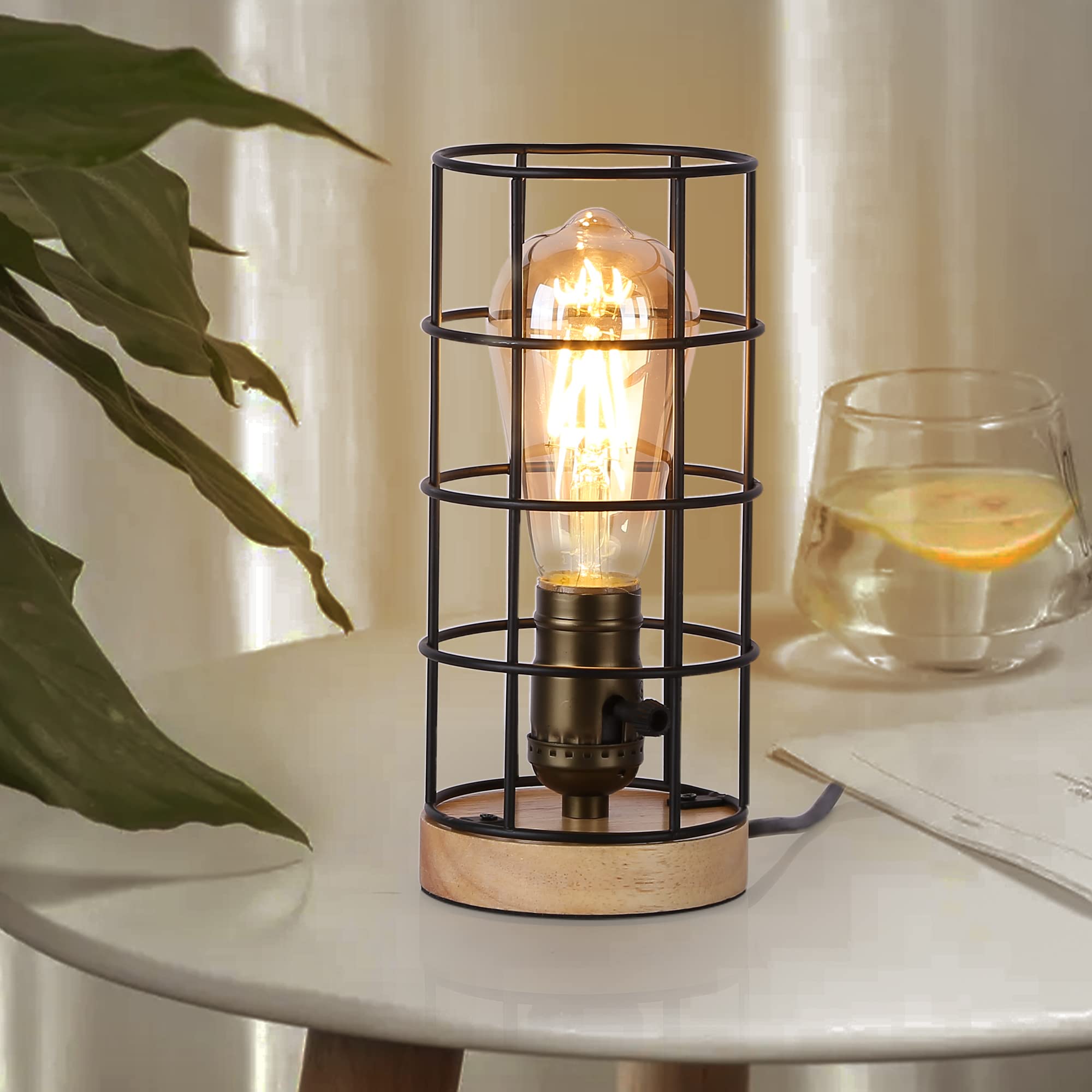 Injak Industrial Table Lamp With Cage E26 Edison Base, Rustic Metal Desk Lamp With Plug-In Cord Switch, Vintage Lamp For Home Lighting, Steampunk Decor (Bulb Not Included)