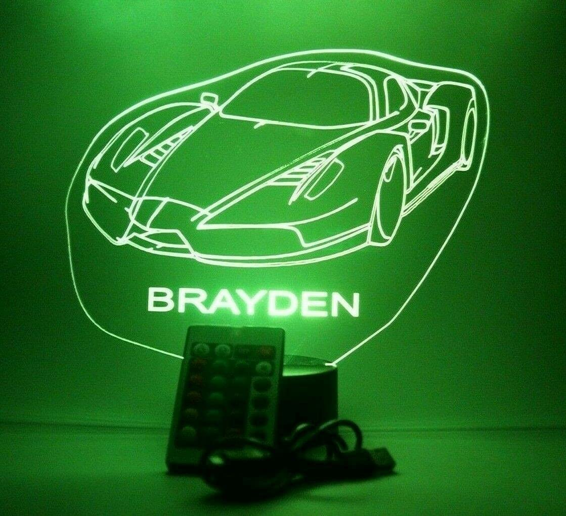 Mirror Mania Sports Race Car Night Light Up Led Personalized Name Engraved Fast Highly Exclusive Speed Racing Luxury Car Table Lamp 16 Color Changing Options With Remote Engraved, Great