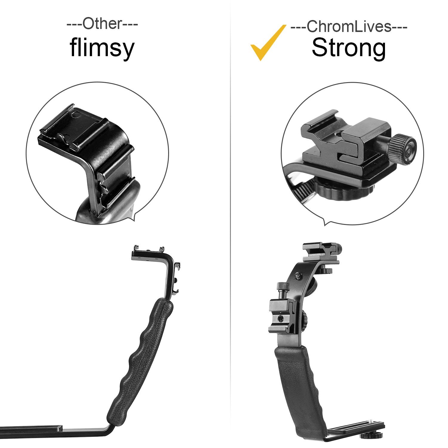 Chromlives Camera L Bracket Mount Video Grip L-Bracket With Dual Flash Cold Shoe Mount 1/4'' Tripod Screw, Heavy Duty Padded Hand Grip For Dslr Camera Camcorder (Updated)