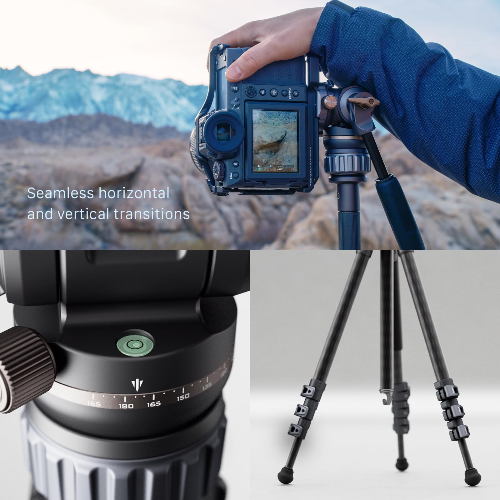 Tilta Camera Tripod With Fluid Head, 3-Stage Carbon Fiber Tripod Legs, 160 Cm Travel Video Tripod Max Load 5Kg With Arca Receiver - Space Gray Tt-Vt05-Fb-Sg