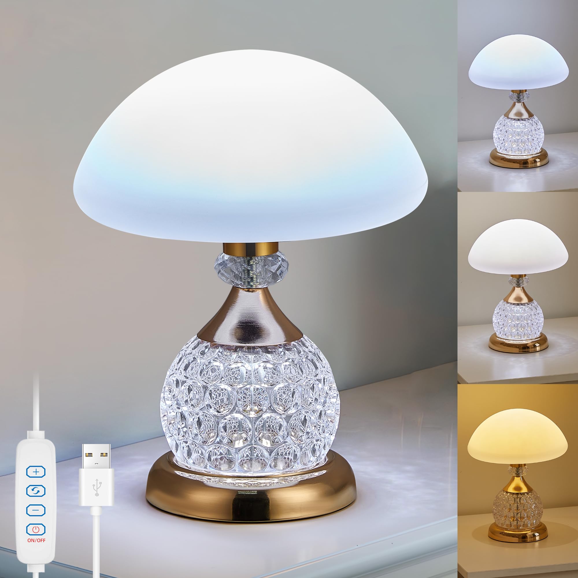Divekid Crystal Table Lamp, 3 Lighting Color Desk Lamp Bedside Lamps With 10 Brightness Level For Home Decoration Bedroom Living Room Christmas Day