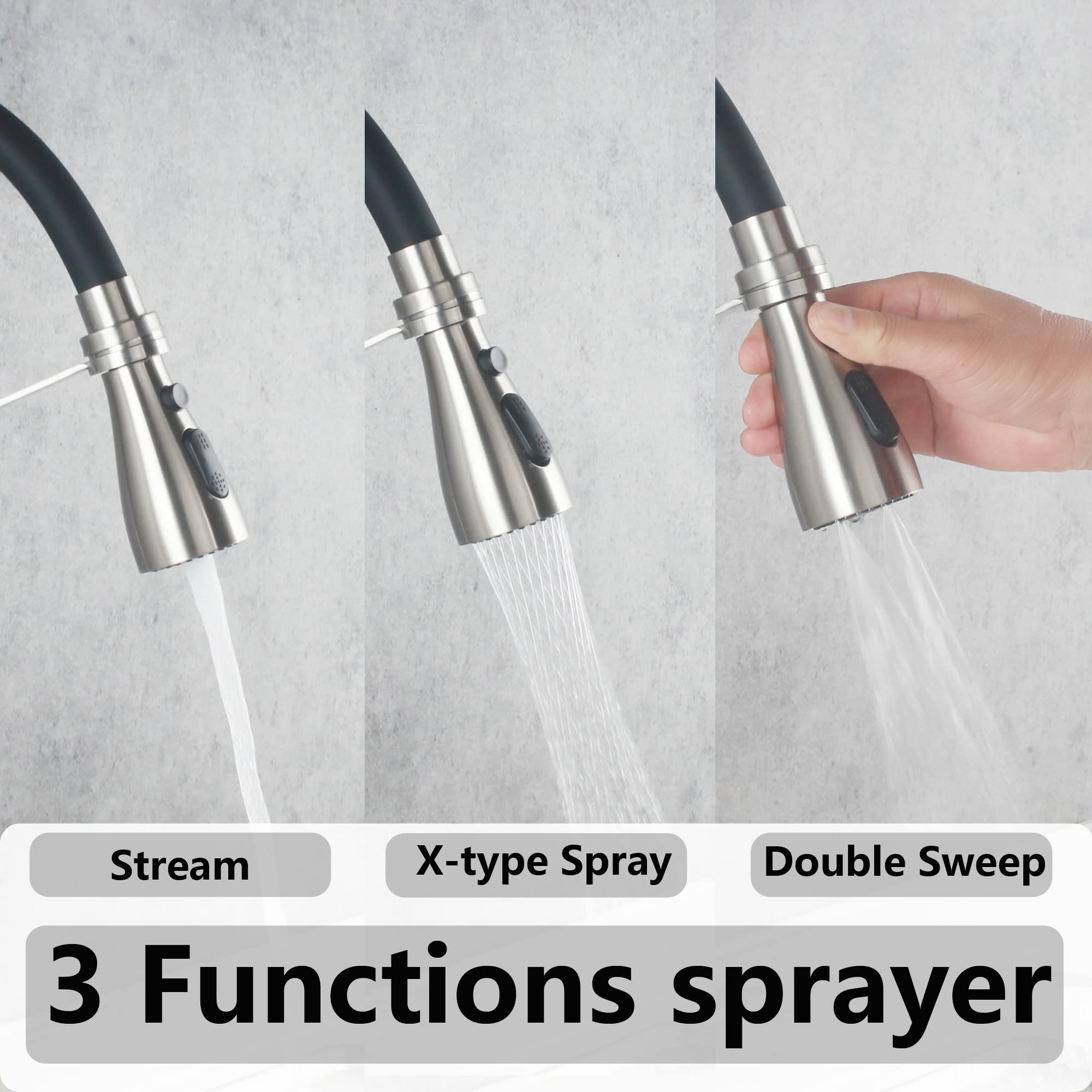 Umanyi Wall Mount Commercial Kitchen Faucet With Pull Down Sprayer 8 Inch Center Stainless Steel Brush Nickel Restaurant Laundry Utility Sink Faucet 3 Functions Lead- Sskf17-2Dc