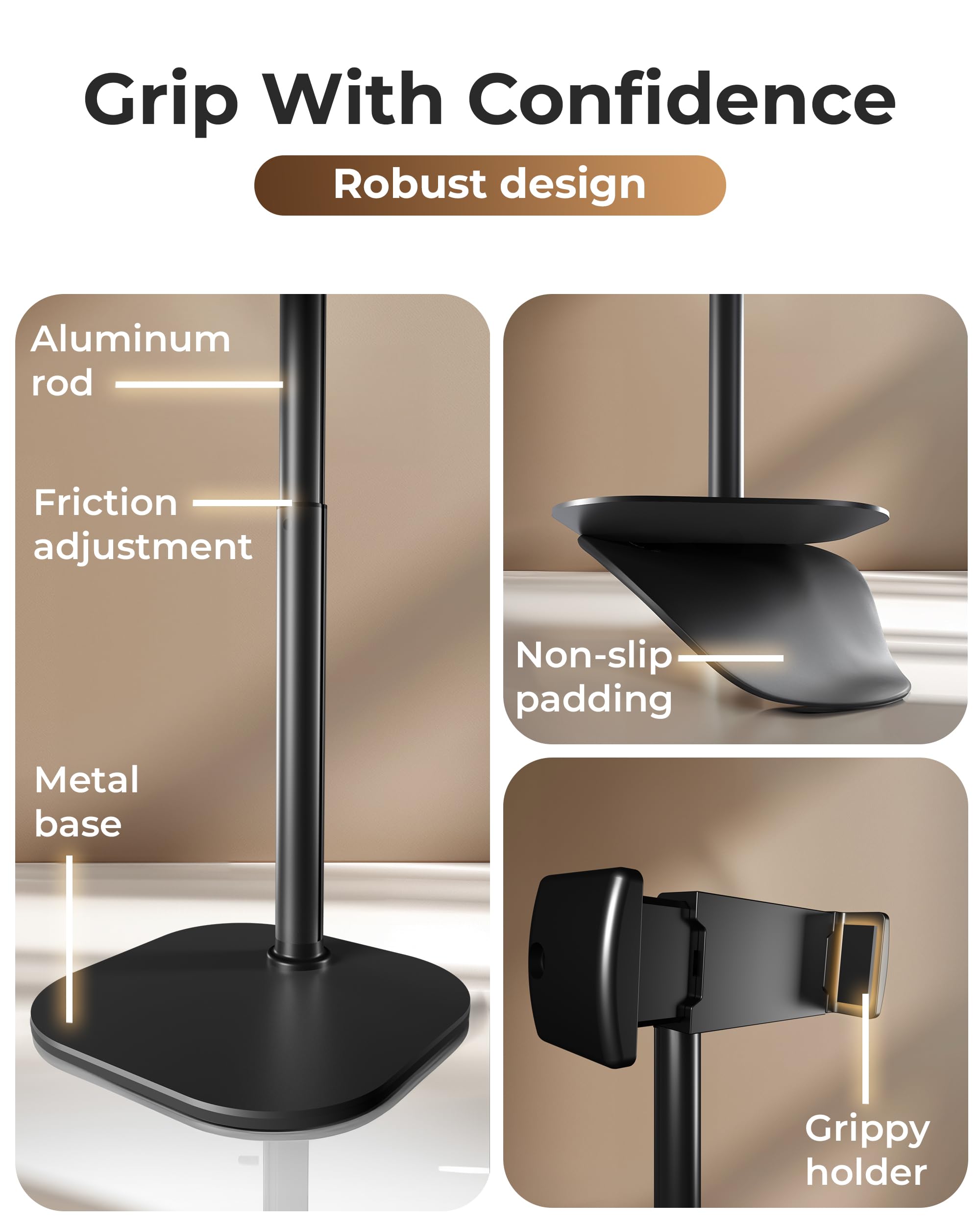 Cooper Cases Cooper Chatstand Adjustable Cell Phone Stand For Desk & Video Recording, Rotating Cell Phone Holder For Desk For All Iphone, Samsung, Android, 9-14" Face-Level Metal Desktop Tripod (Night Black)