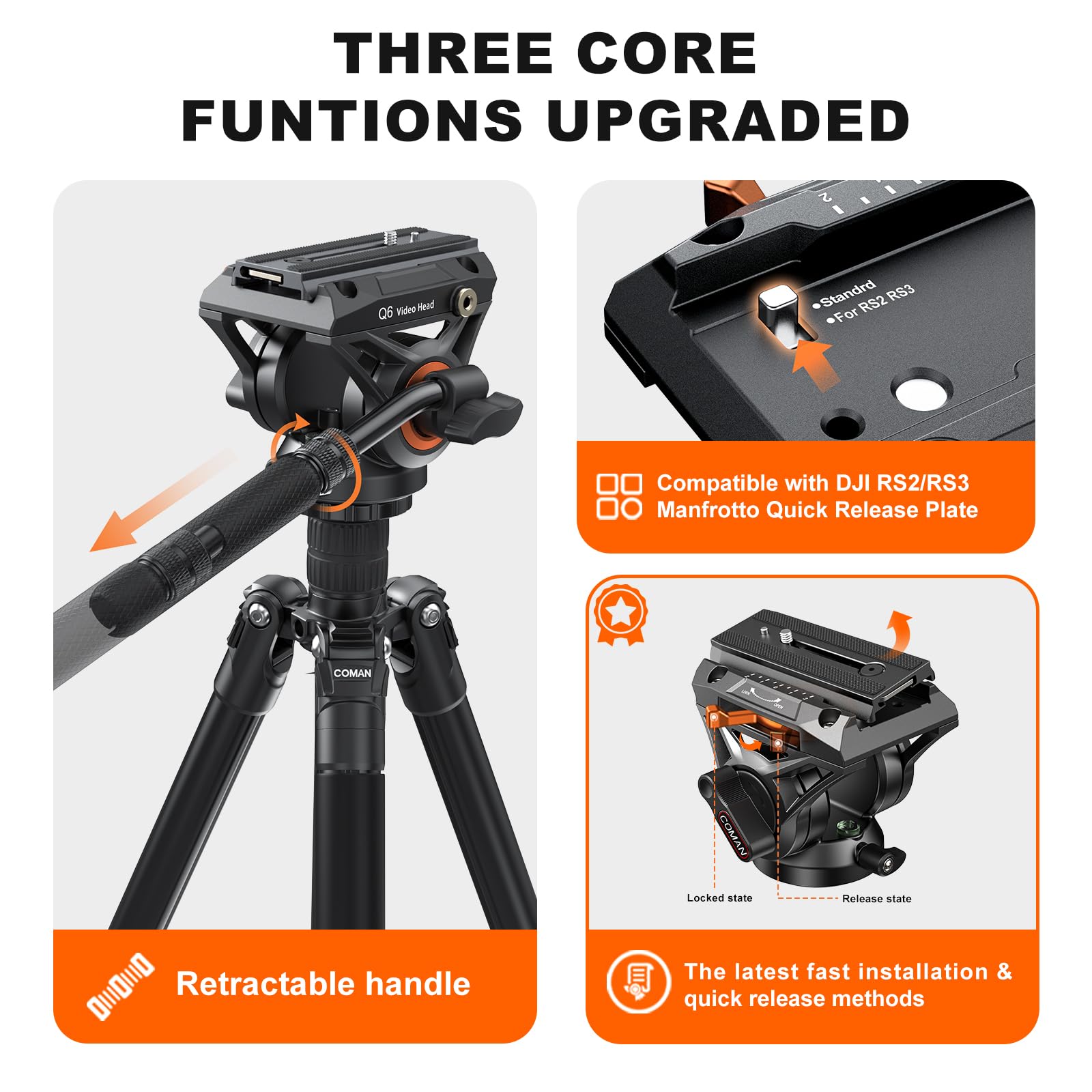 Famall Q6 Video Tripod Ball Head With 360° Rotation For Dj Canon Nikon Dslr Camcorder Cameras Spotting Scopes Tilt +90°/-75° Vertically And Max Load 13.2 Lbs.