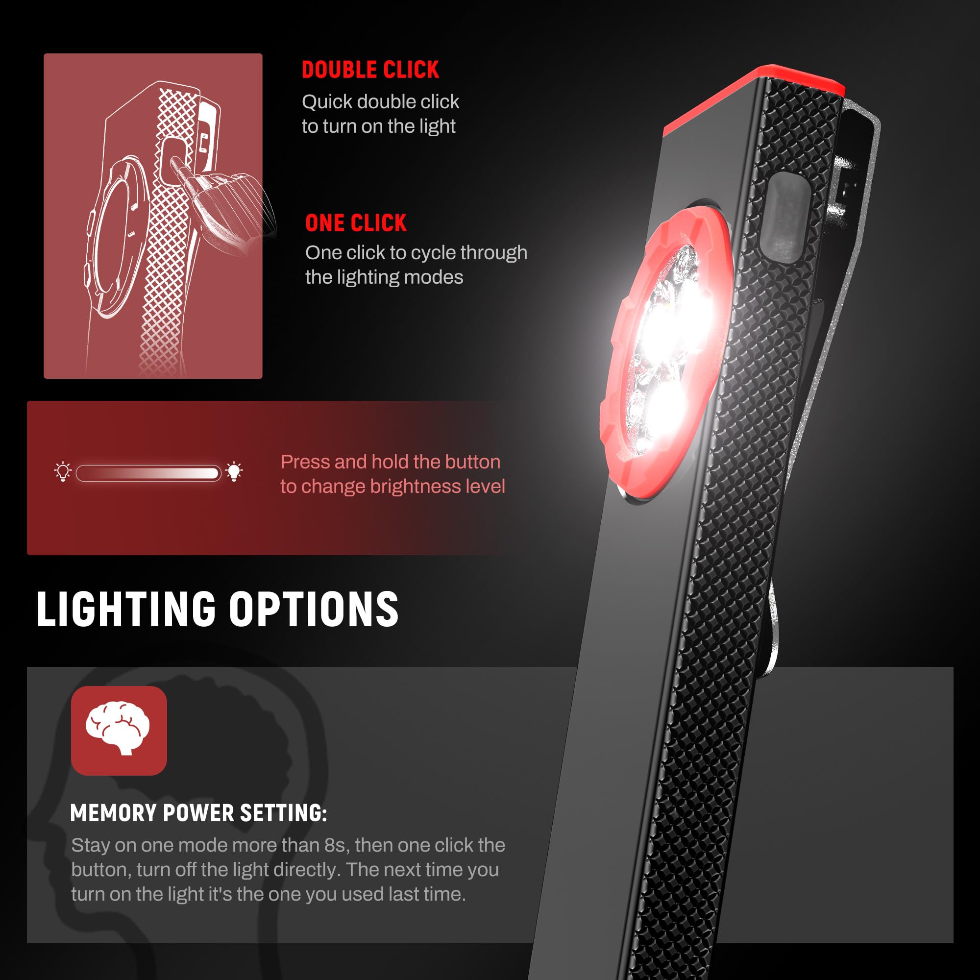 Lexall Pocket Flashlight, 800Lumen Rechargeable Edc Flat Flashlight, Magnetic Led Flashlight With Clip, Dimmable Three-Eyed Mini Area Light For Car Repairs/Inspection/Travel/Hiking/Emergency/Camping