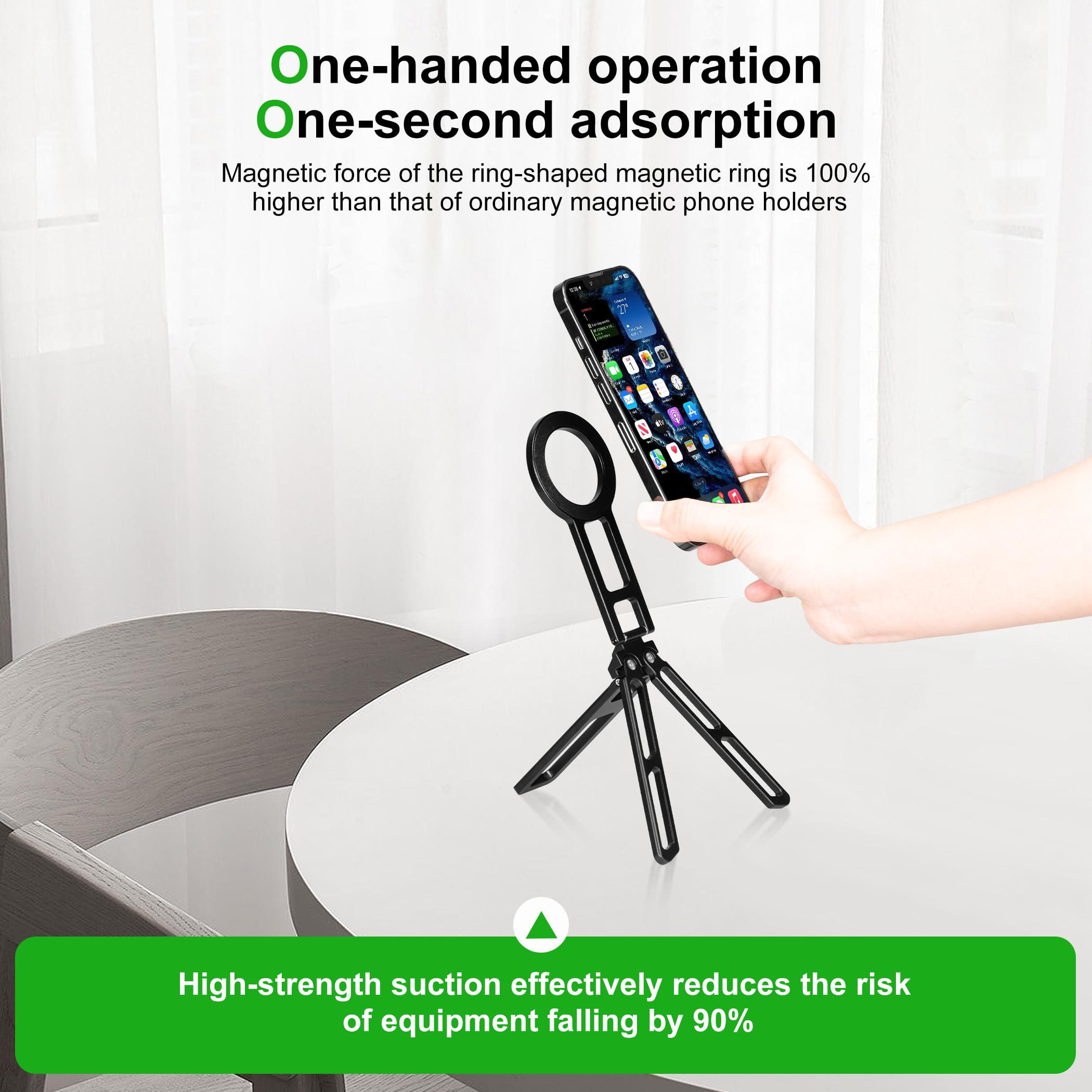 Fanaue Magnetic Pocket Phone Tripod Foldable Compatible With Magsafe Iphone Plus Pro Max Series, Magnetic Phone Holder For 4.5-7.5" Phones, Selfie Stick Handle Smartphone Desk Stand Travel All In One.