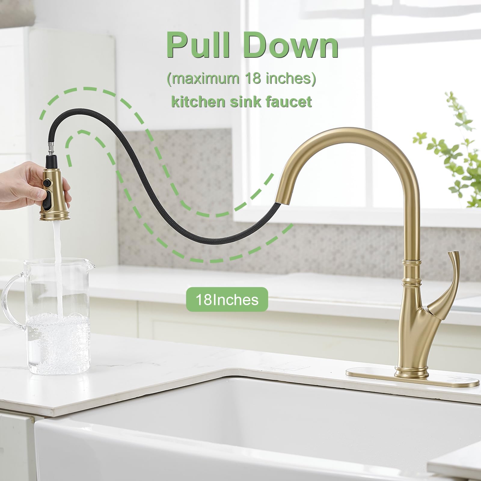 Bathlavish Brushed Gold Kitchen Faucet With Pull Out Sprayer Single Handle Single Hole Commercial Kitchen Faucet,High Arc Modern Brass Faucet, 360°Swivel Faucet For Kitchen Sink Bar Farmhouse Laundry