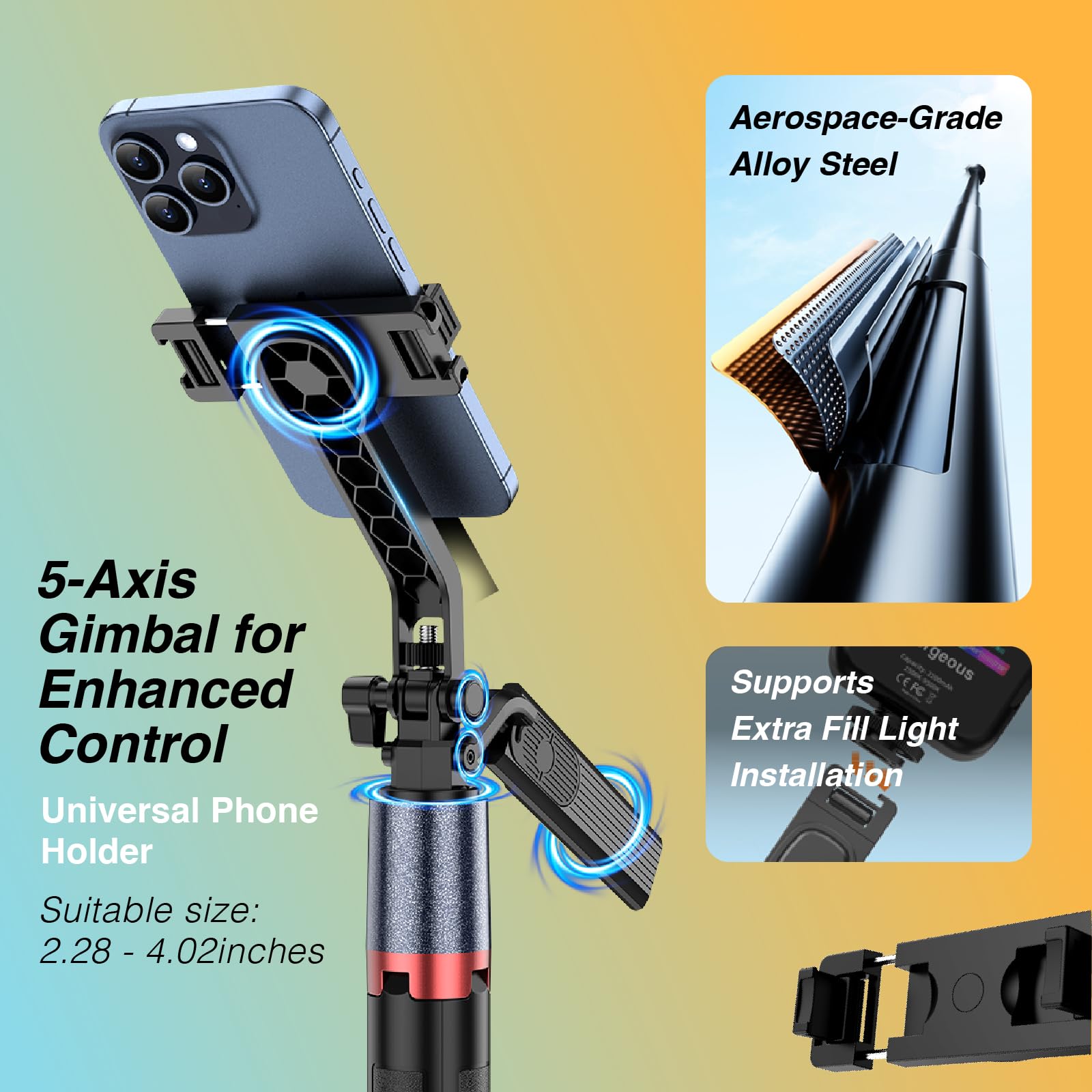 3Zebra 72" Stakeshot Floor-Standing Telescopic Phone Holder Selfie Stick Tripod With Ground Stakes, 360° Rotating, Five-Axis Stabilization, Eligible For Fill Light & Bluetooth Remote, Outdoor Portable