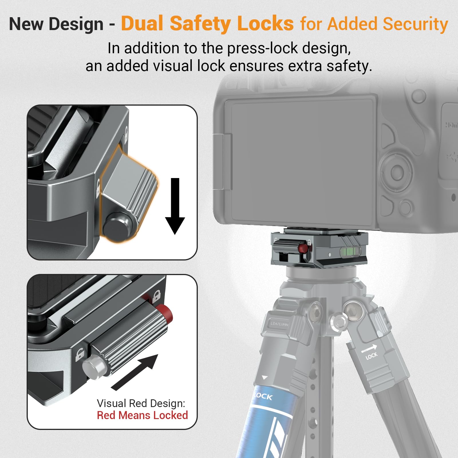 Leaplumin Camera Quick Release Plate Kit With Double Secure Safety Lock，Aluminium Quick Release Plate Arca Qr Clamp With Quick Switch Auto Lock Design，Arca Type Quick Release Plate Kit With Leveler
