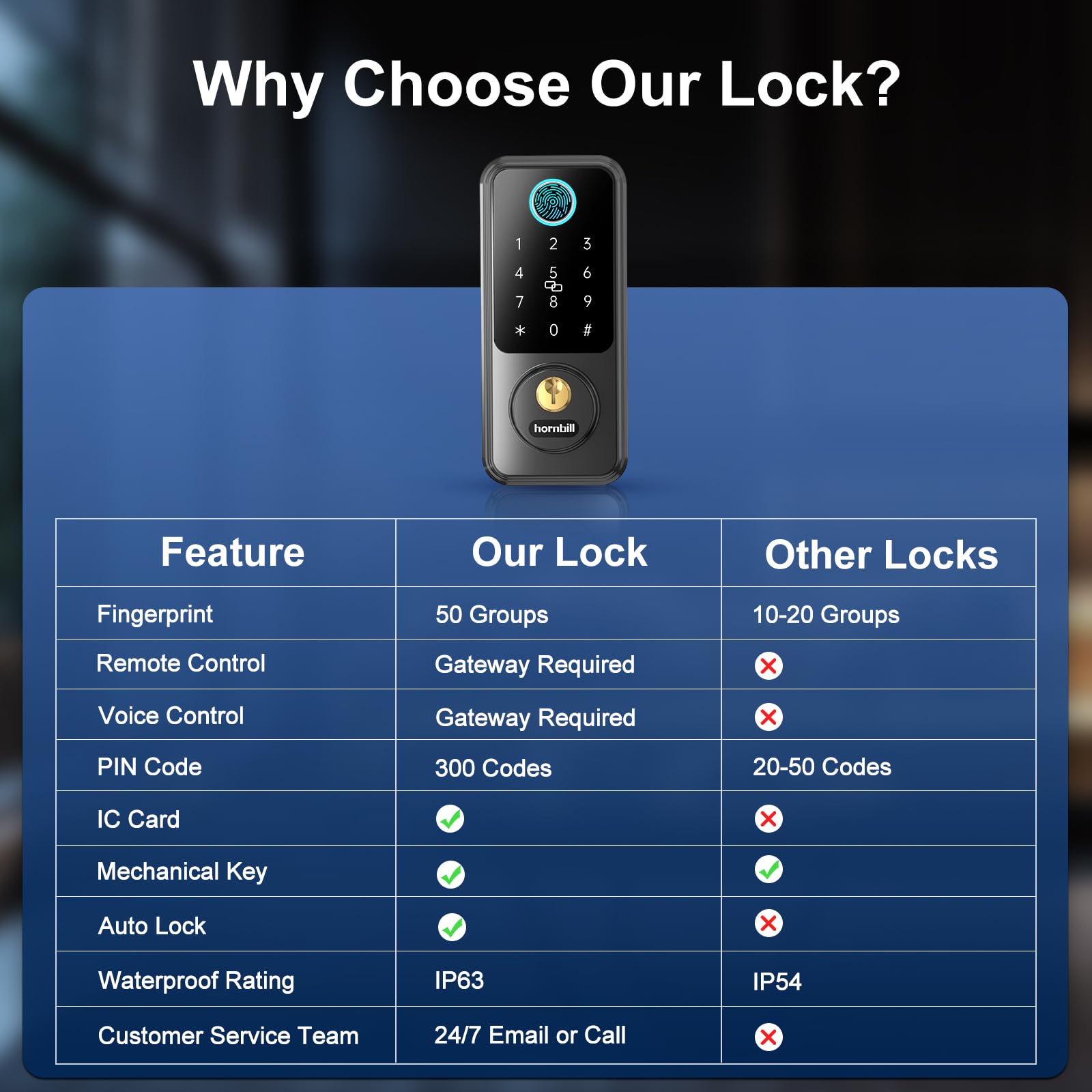 Hornbill Keyless Entry Smart Lock Set, Electronic Deadbolt Front Door Lockset, Keypad Entry Door Lock For Airbnb House Back Front Door, Matte Black
