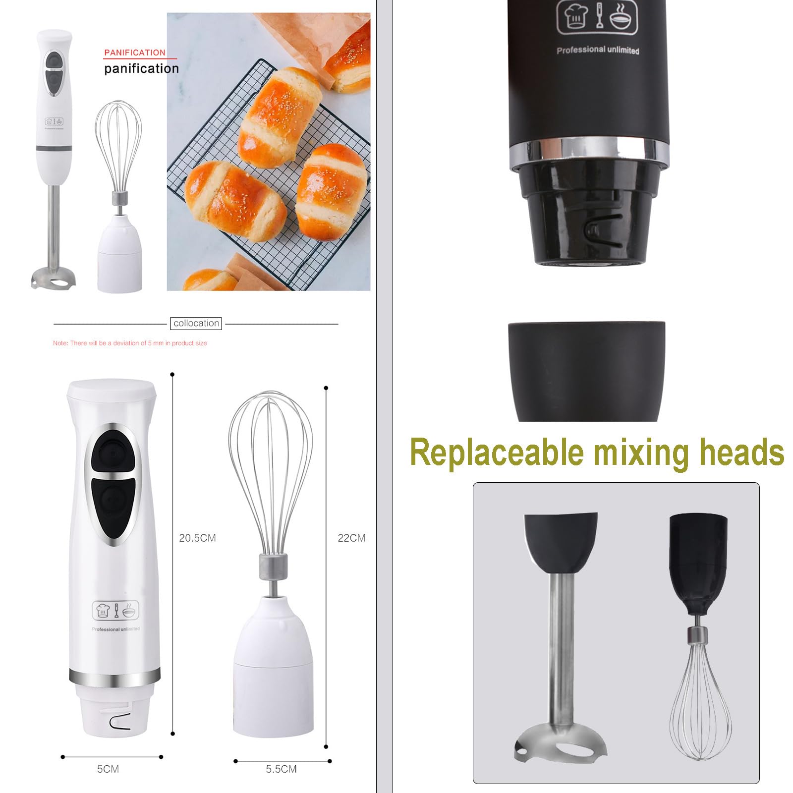 Uniqus Handheld Immersion Blender 4-In-1 Kitchen Essentials 2-Speed Electric Whisk With Egg-Beater, Muddler, Cuisine Cup, Chopped Meat Bowl For Sauces And Soups