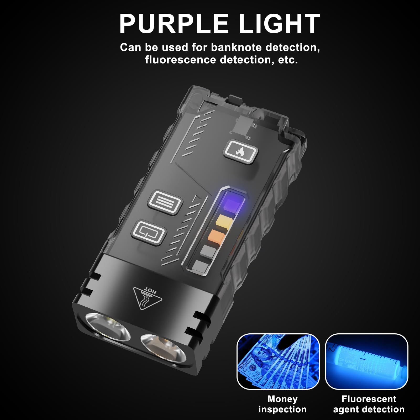Siuyiu Edc Flashlight, 800 Lumens Mini Edc Flashlights With Uv Flashlight, Usb-C Rechargeable Pocket Flashlight, Keychain Light With Alarm Siren, Ipx4 Waterproof For Camping, Outdoor, Emergency
