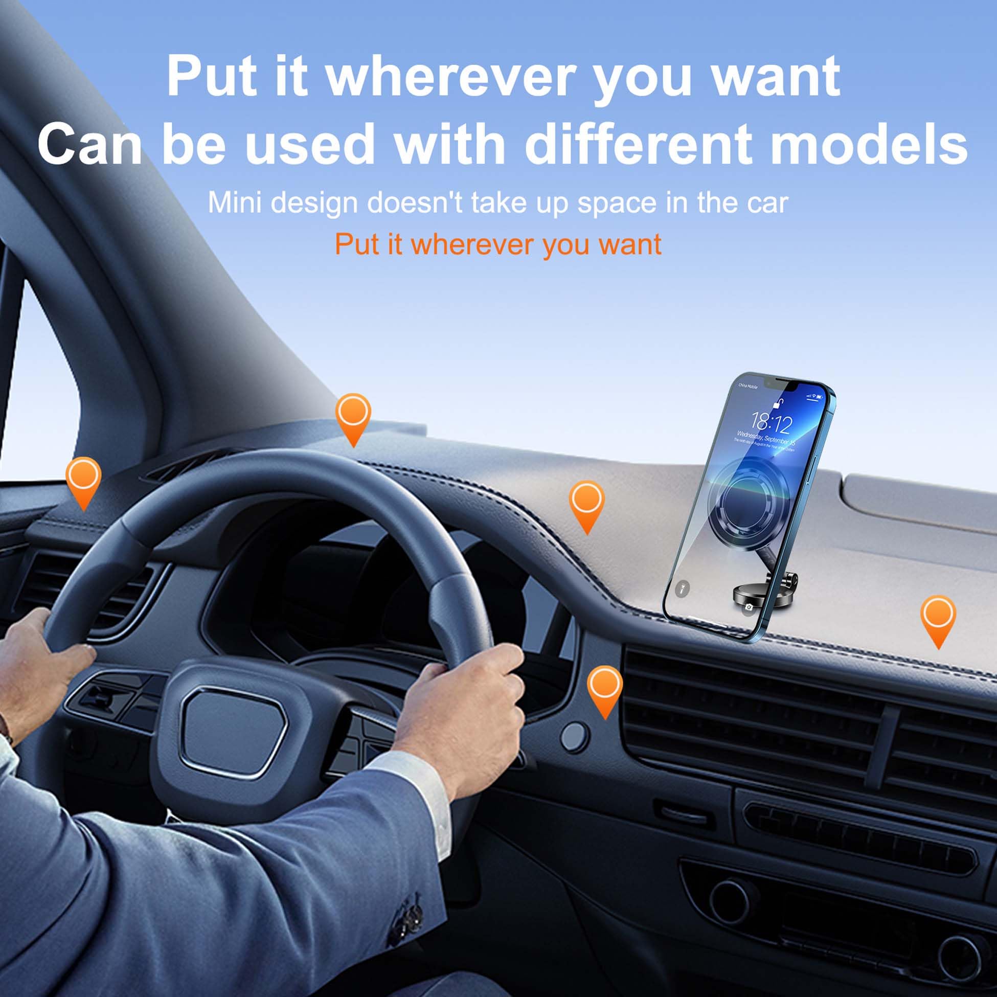Jtrsl For Foldable Magsafe Car Mount - 360° Base Rotating Car Dashboard Magnetic Cell Phone Holder, Powerful Magnet Car Phone Holder, Compatible With All Smartphones-Magsafe Car Accessories