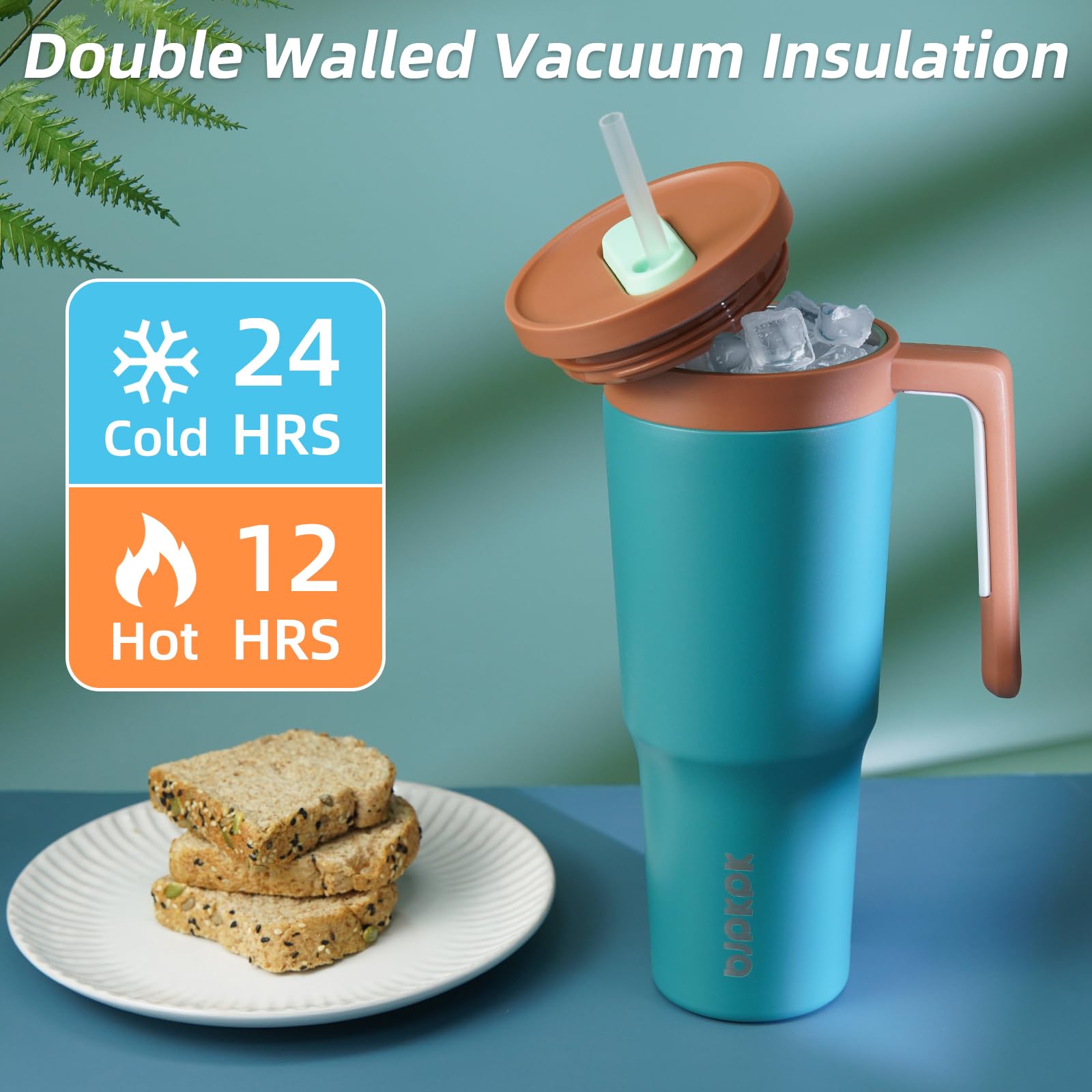 Bjpkpk 40Oz Tumbler With Handle And Straw Insulated Tumblers Cups With Lid Stainless Steel Travel