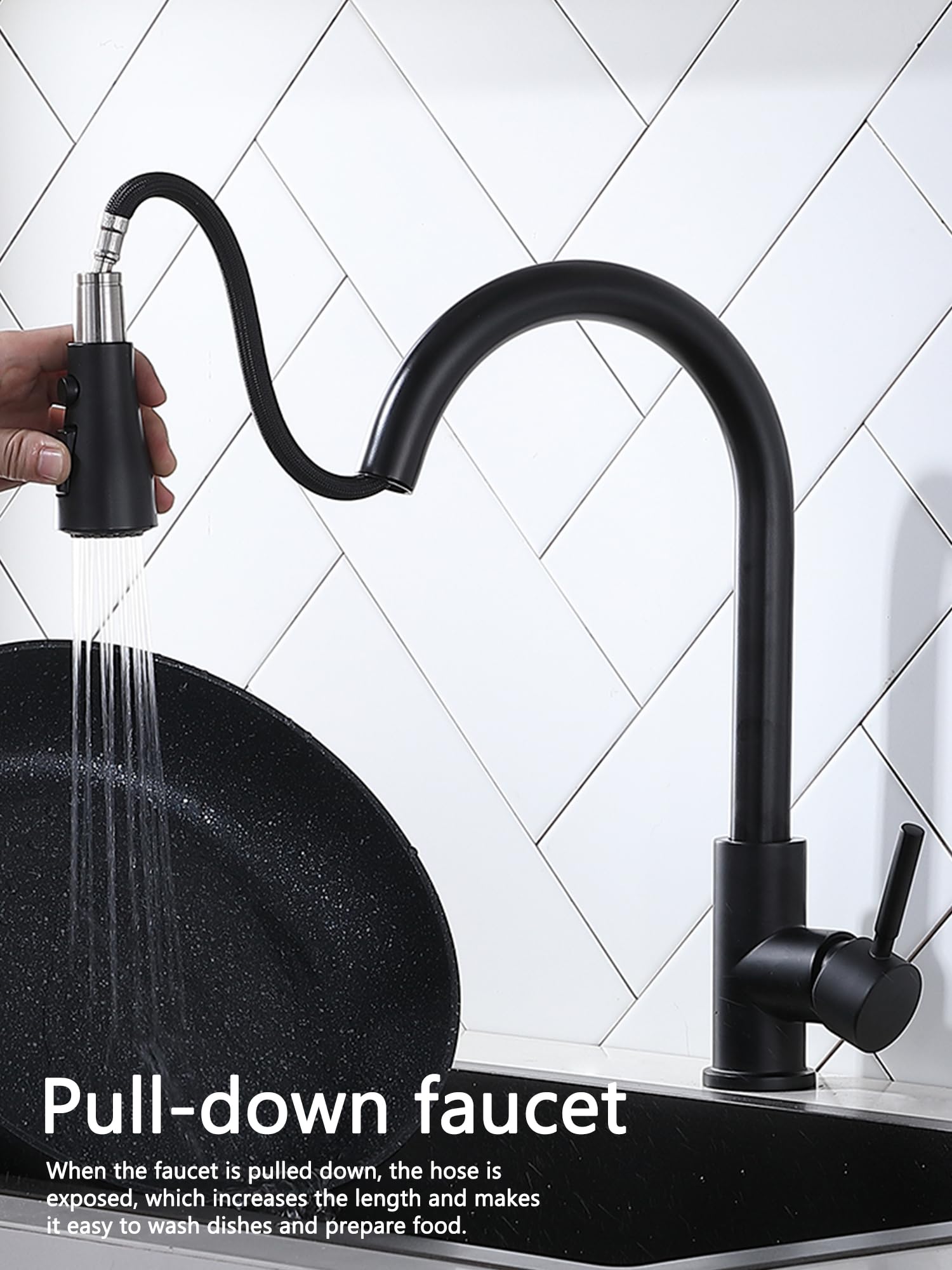 Vesla Home Kitchen Faucets With Pull Down Sprayer, Matte Black, High Arc Single Handle Sink Faucet 1 Or 3 Hole, Commercial Modern Stainless Steel Faucet For Rv Bar Laundry