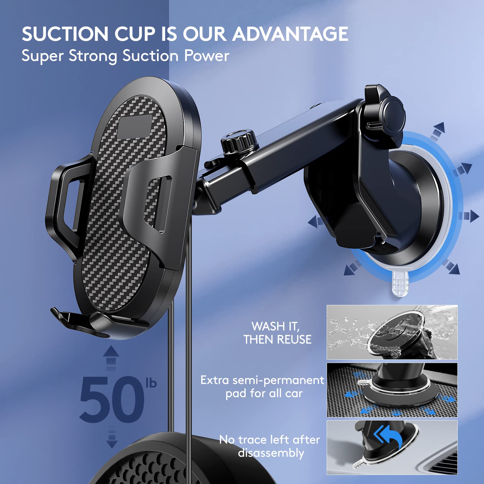 Madeggs Car Phone Holder Mount, [Strong Suction Cup] [Military Grade Durable] For Windshield And Dashboard, Adjustable Long Arm Compatible With Iphone 16 15 14 Pro Max And All Smartphones, Black
