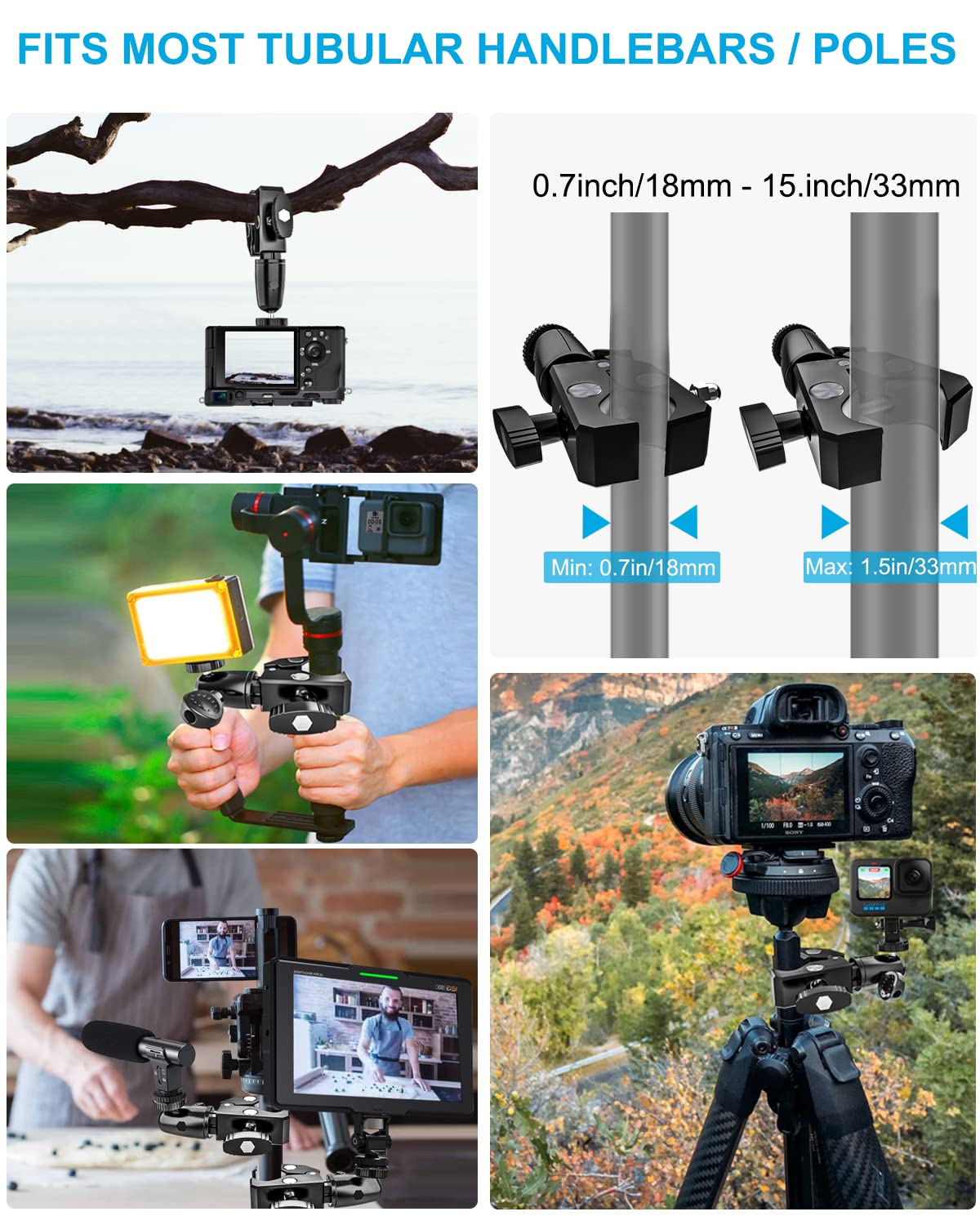 Woleyi Large Tablet Mount Holder With 1/4" Screw Thread For Spin Bike, Treadmill, Microphone Stand, Tripod Adapter, Exercise Bicycle, Handlebar, For Ipad Pro 13 Air & 9.5-14.5" Tablet, Gopro, Camera