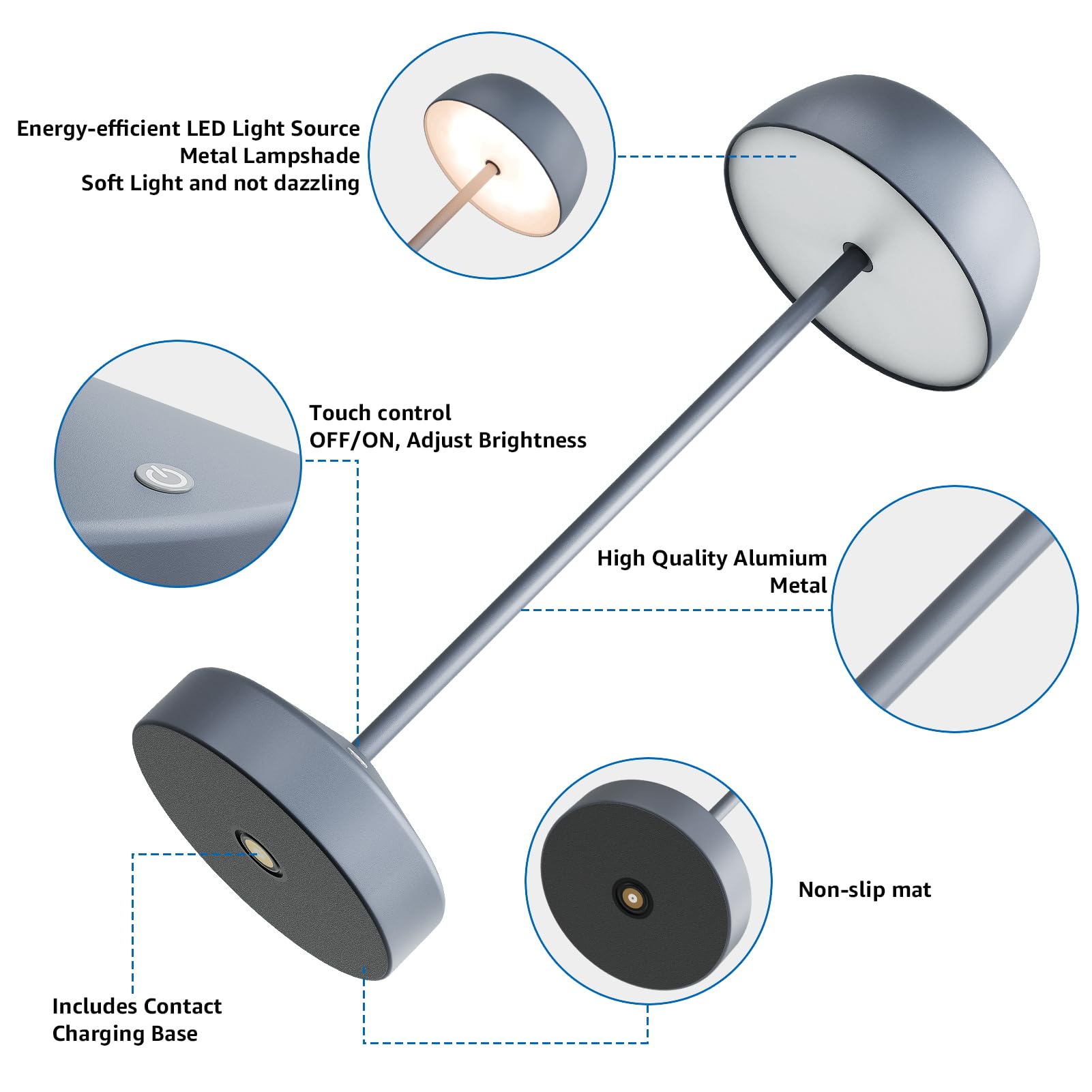 Fuyo Rechargeable Table Lamp With Wireless Charging Base, 4000Mah 8H Ip44 Cordless Dimmable Led Desk Light, Touch Control Indoor/Outdoor Lighting For Camping, Patio, Bedroom, Easter Decor