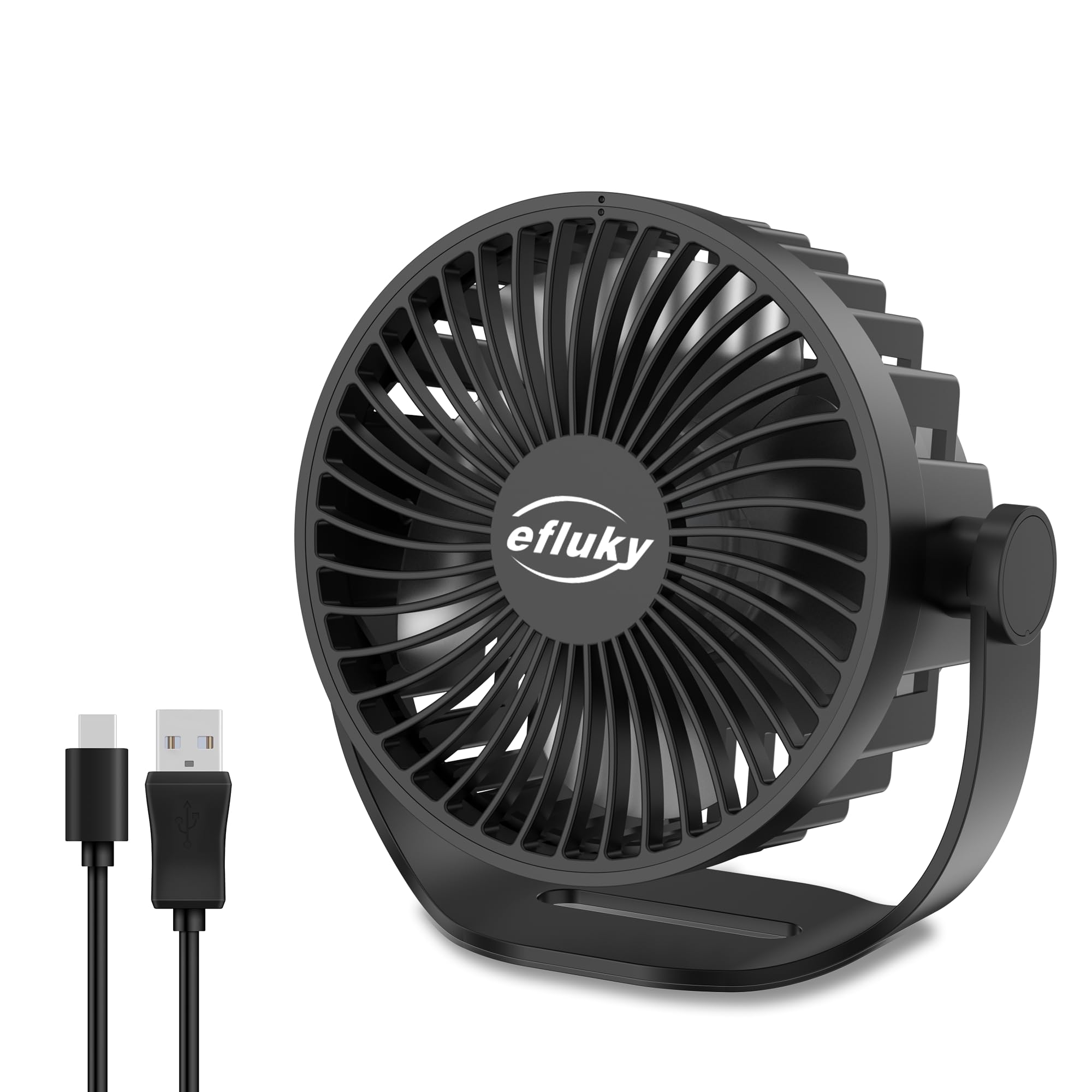 Efluky Usb Small Desk Fan, 3 Speeds Usb Rechargeable Fan Built-In Battery, 360° Adjustment Portable - Koospark