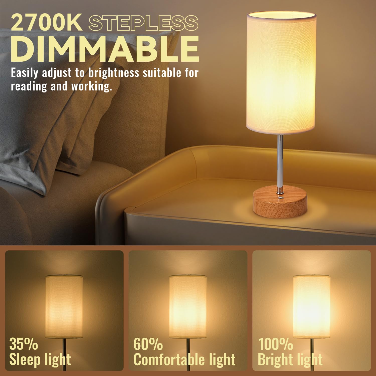 Baizhou Cordless Led Table Lamp, 5000Mah Rechargeable Bedside Small Lamp For Bedroom, Portable Touch Dimmable Battery Operated Lamp, Memory Ambient Light For Patio Restaurant Office(Wooden)