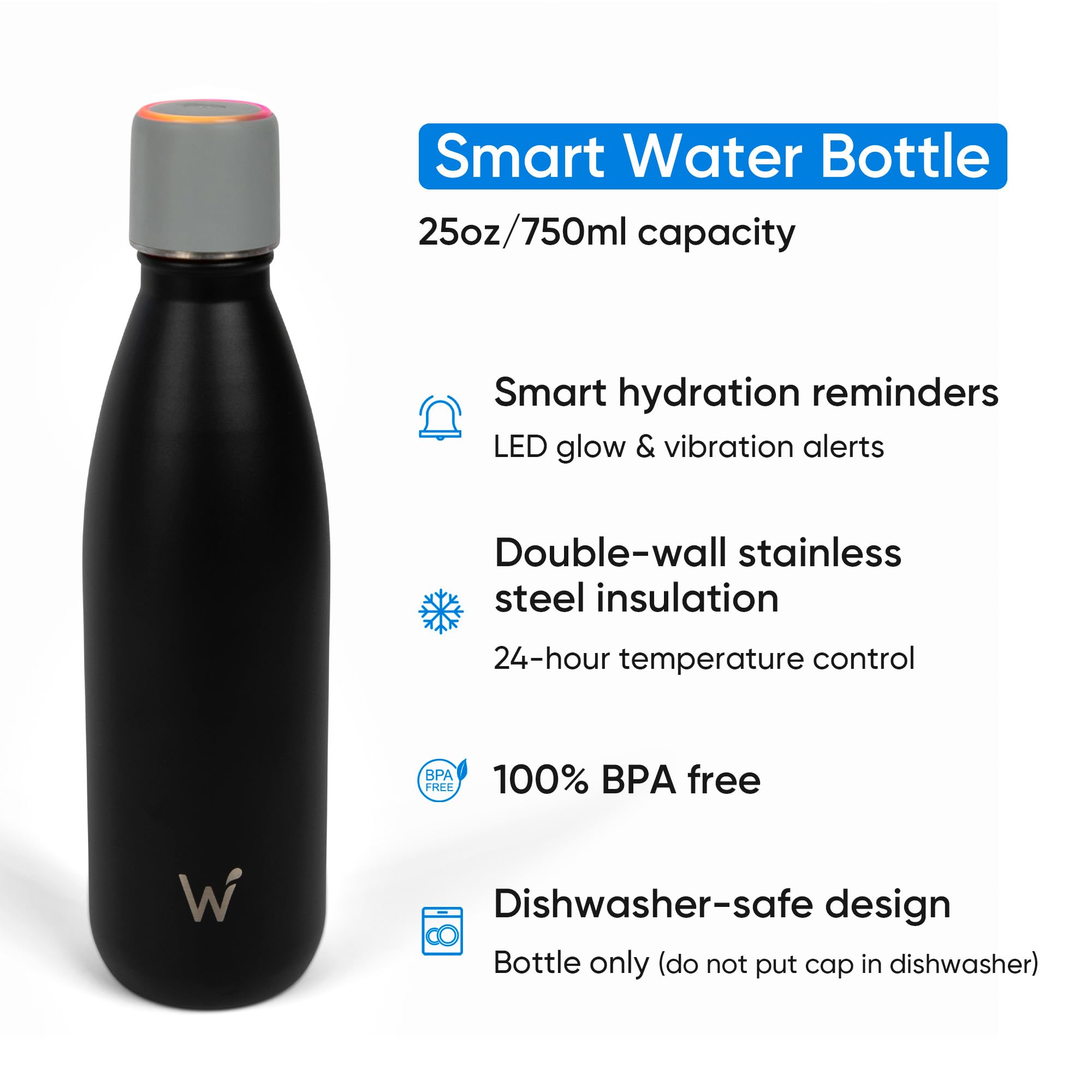 Smart Water Bottle - Stay Motivated To Drink More, Track Water Intake With Color Changing Led