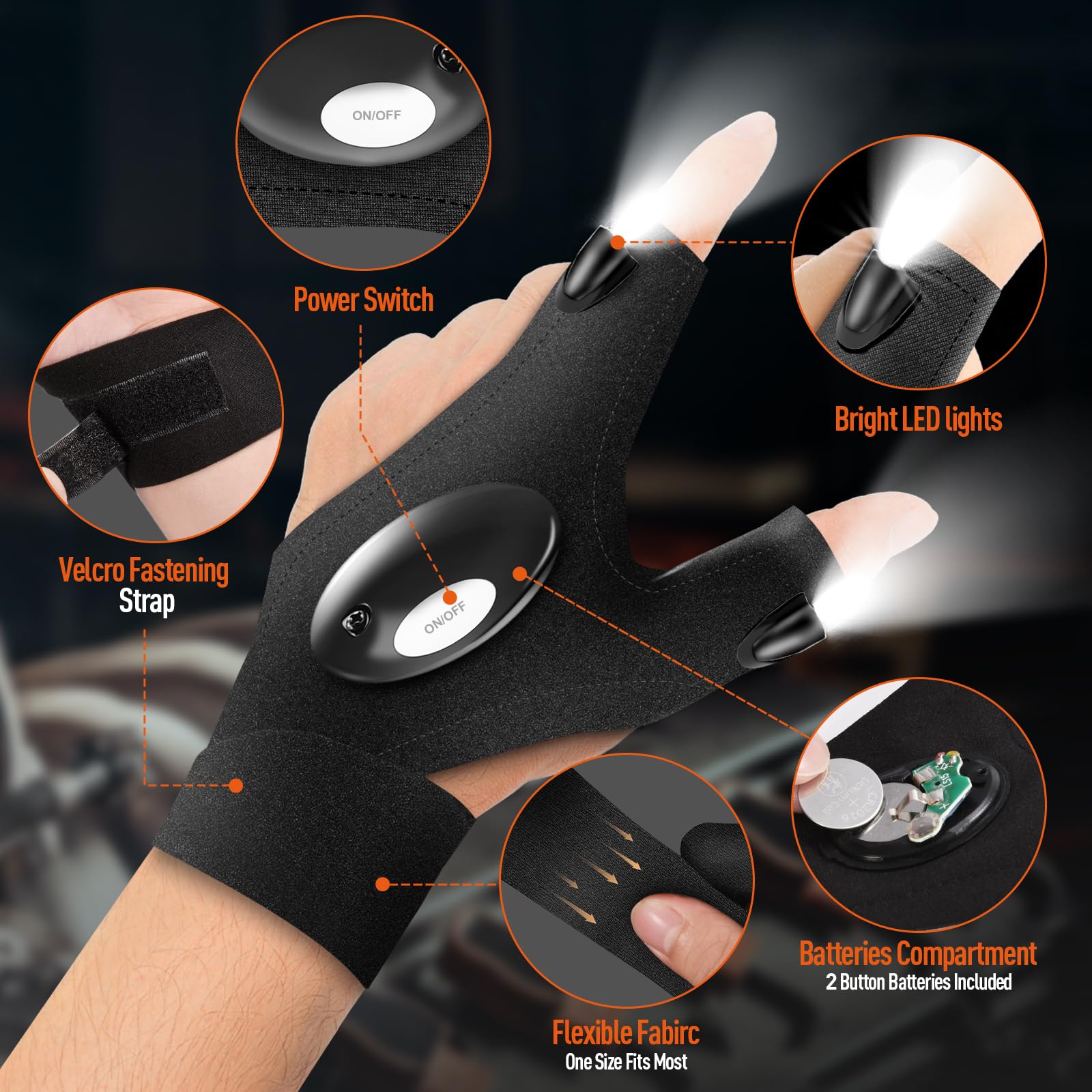Biib Fathers Day Dad  From Daughter Wife, Led Flashlight Gloves Birthday Mens  For Men Dad Him Grandpa Husband, Tools Cool Gadgets For Men, Camping Essentials