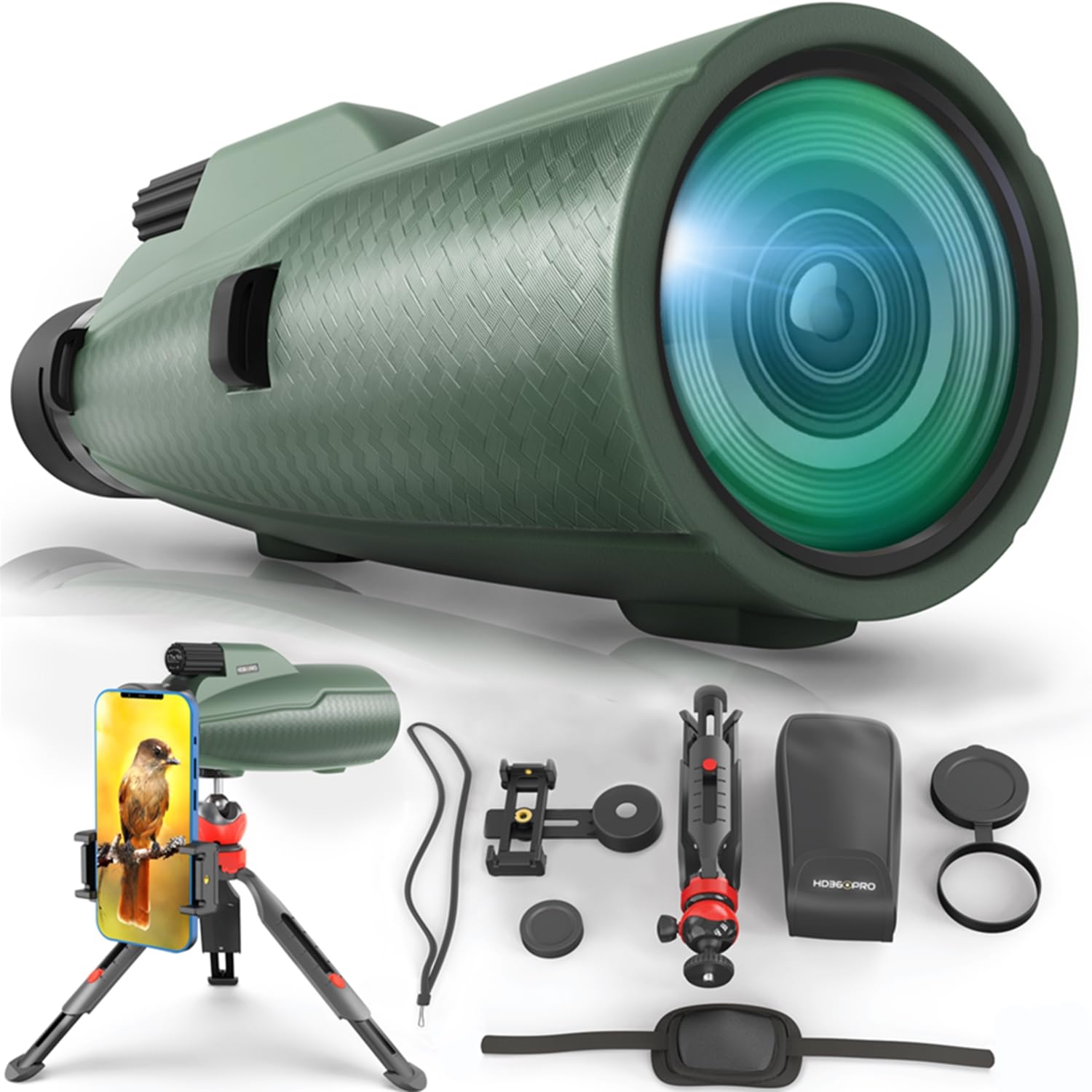 Hd360Pro Monocular Telescope - 12X56 High Powered, Compact, Dust-Proof, Waterproof, Handheld Scope With Smartphone Adapter And Metal Tripod - Ideal For Hunting, Stargazing, Birdwatching, And Outdoor Adventures