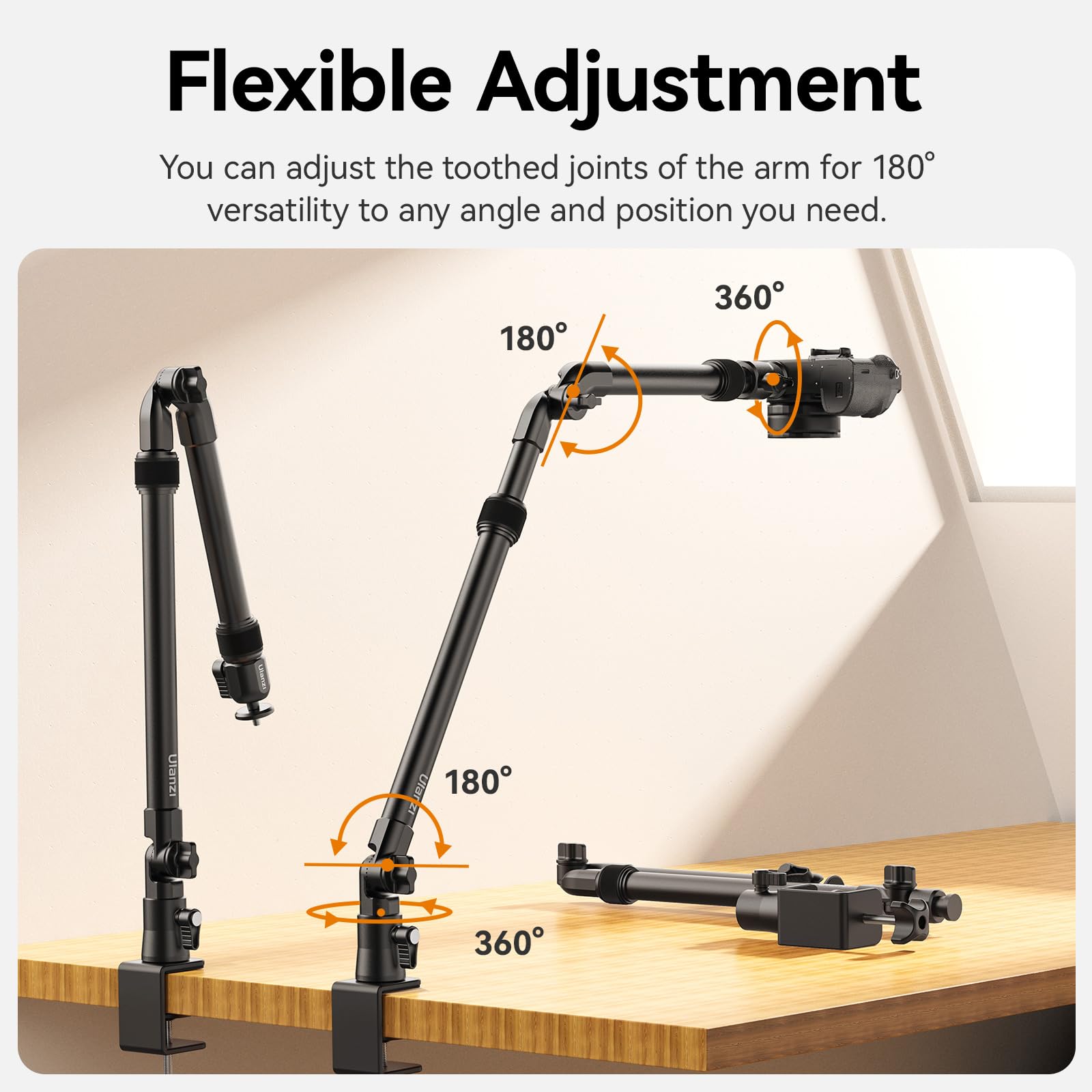 Ulanzi Zj02 Camera Desk Mount Overhead Magic Arm, 98Cm/38.6Inch Aluminum Adjustable Articulating Arm With 1/4" Ball Head For Cameras Dslr Lights Mount For Live Streaming/Photo Video Shooting