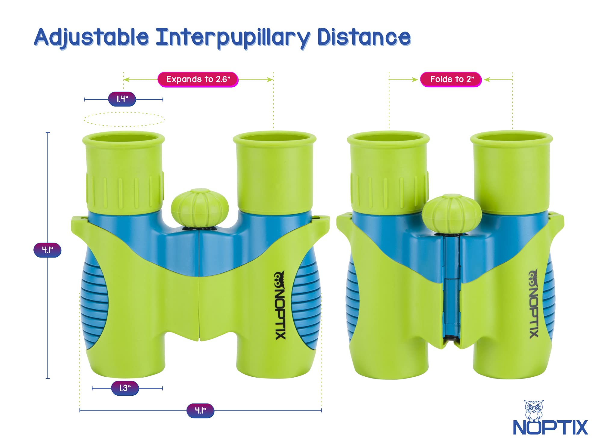 Noptix Binoculars For Kids, Girls Or Boys Real Kids Binoculars In Vibrant Green Blue - Includes Sticker Book With 40 Bird Species - Kids Toys Small Binoculars, Toddler Binoculars