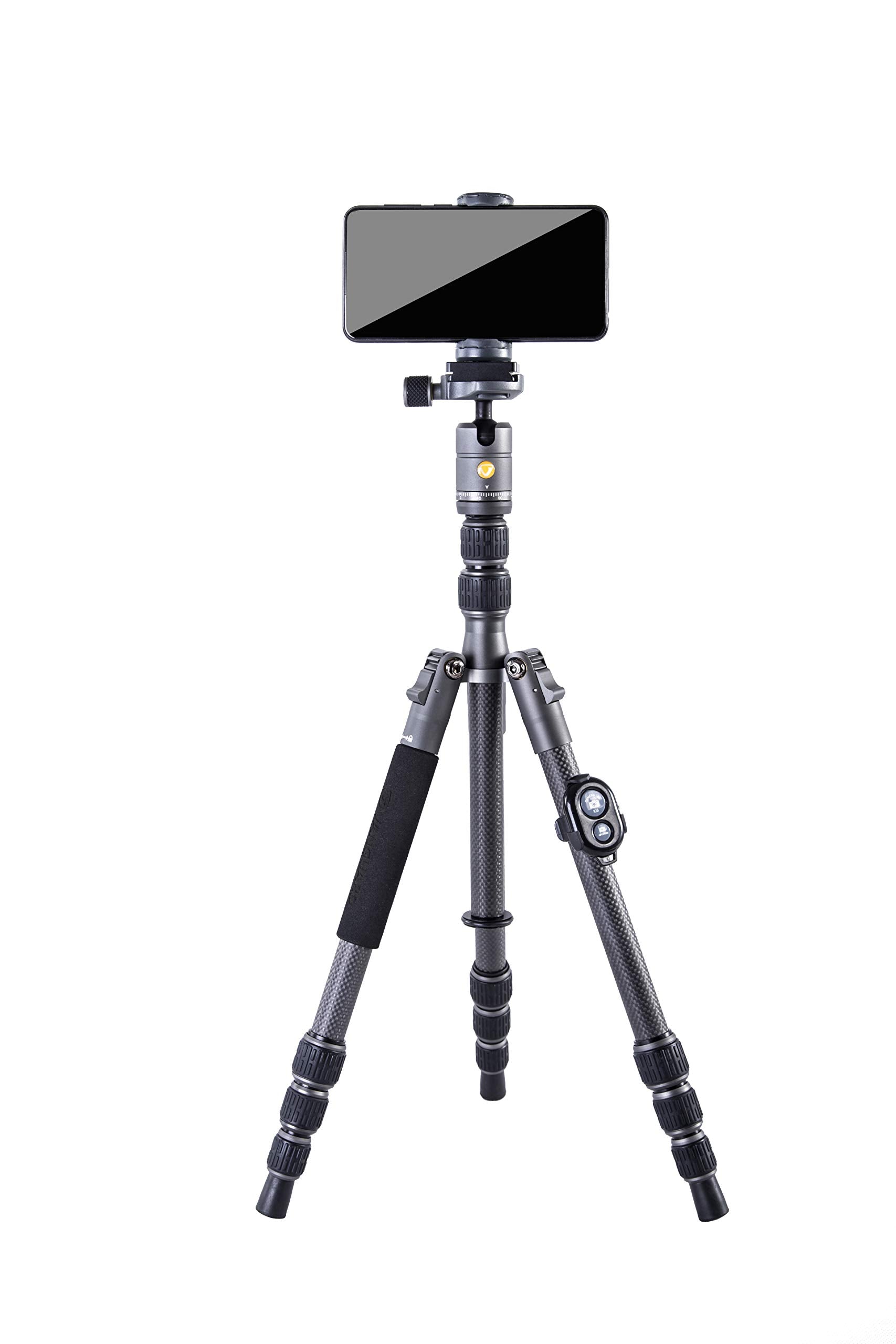 Vanguard Veo3Go204Cb Compact, Lightweight Carbon Fiber Travel Tripod With Ball Head, Monopod Option, Smart Phone Holder And Bluetooth Remote
