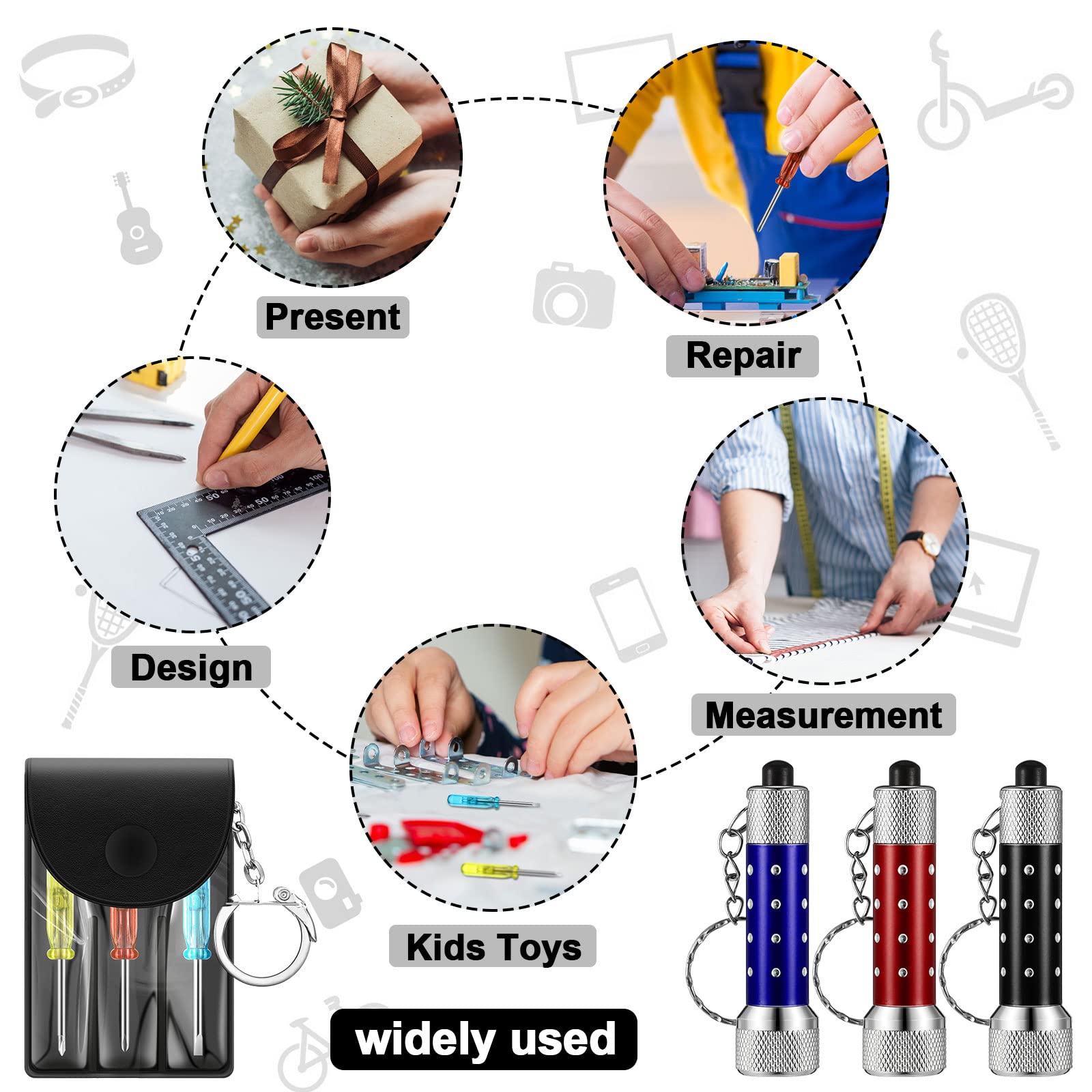 Jutom Mini Screwdriver Keychain Set Flashlight Bulk Led Keychain Mini Hand Tool  For Men Adult Father Day Birthday Party Favors(24 Pcs)