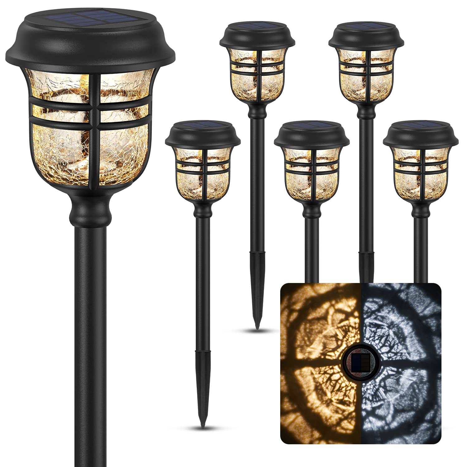 Xmcosy+ Solar Pathway Lights Outdoor, High Lumens Led Garden Lights With 2 Lighting Modes, Solar Powered Light, Ip65 Waterproof Auto On/Off For Yard Walkway Driveway Decor (Warm & Cool White)