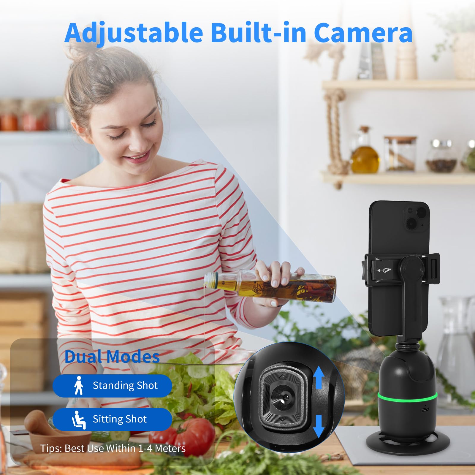 Kozyone Auto Face/Body Tracking Tripod, No App Required, 360° Rotation Phone Holder With Fill Light, Auto Tracking Phone Stand, Smart Gesture Control, For Vlog, Tiktok, Streaming, Zoom