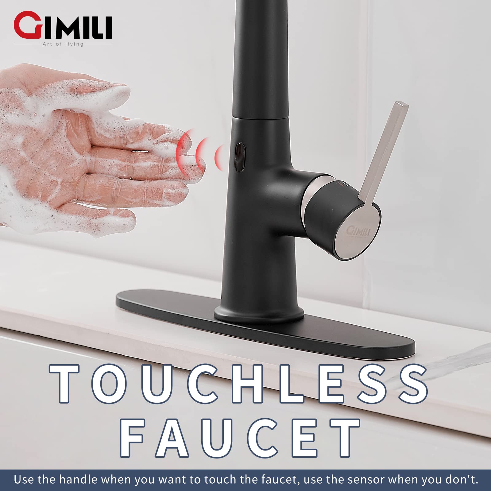 Gimili Matte Black Touchless Kitchen Faucet With Ac Adapter, Smart Motion Sensor Hands  Single Handle Kitchen Sink Faucet With Pull Down Sprayer