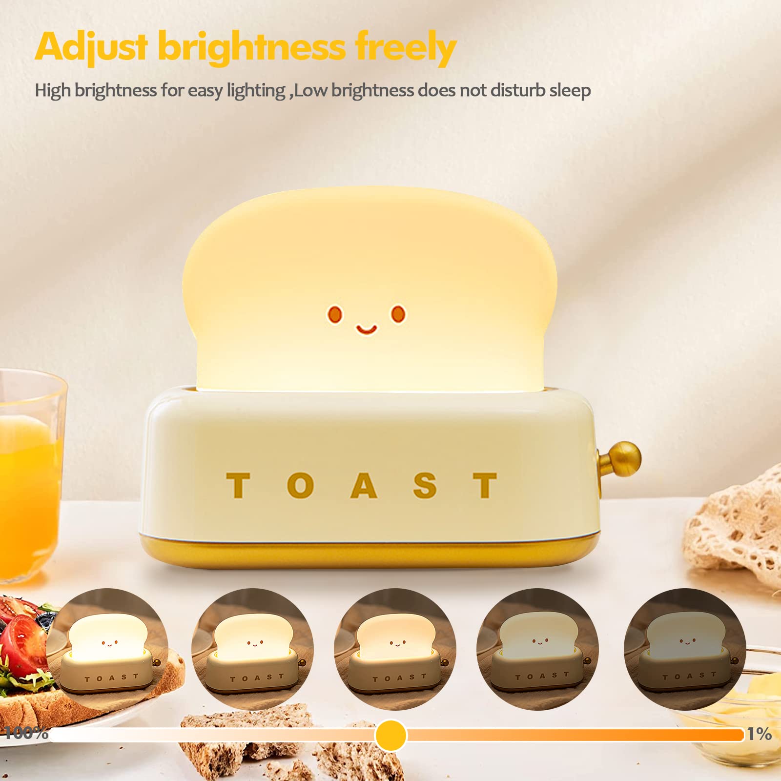 Qanyi Small Table Lamp, Cute Toast Bread Led Bedroom Nightstand Light With Timer And Rechargeable, Cool Birthday For Baby Kids Children Girls Boys