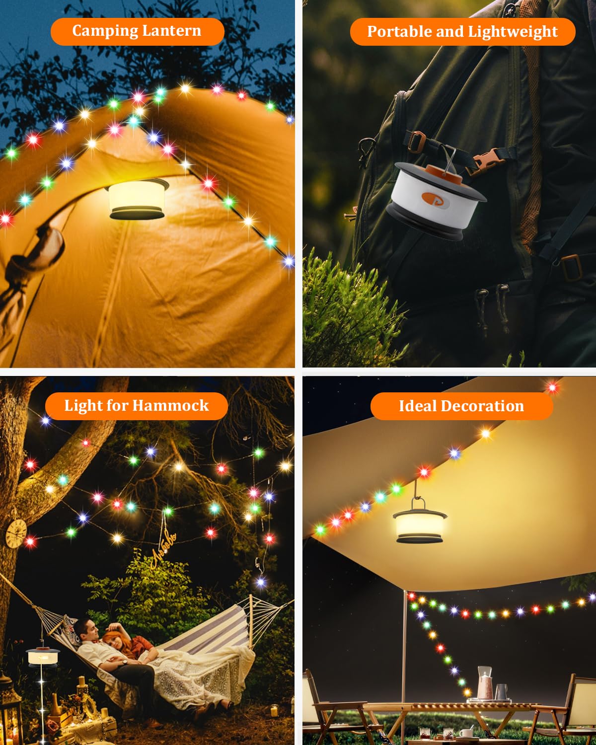Homebest Camping String Lights – 33Ft Rgb Retractable Light With 19 Lighting Modes, Quick 20S Recovery, Waterproof, 3-In-1 Quick Storage, Rechargeable Tent Lights For Camping, Hiking, Yard, Travel,Holiday Gift