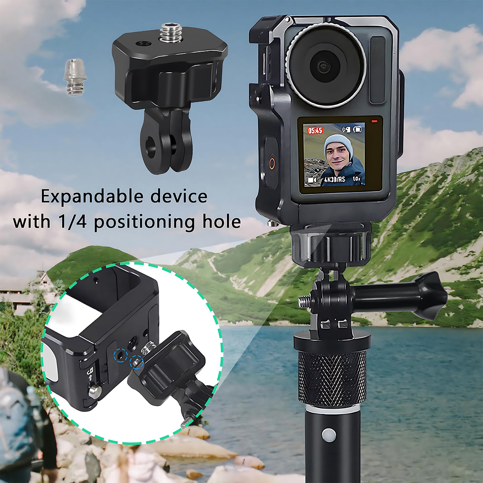 Nksrcp Camera Tripod Conversion Adapter, Aluminum Mount Adapter，Suitable For Gopro Hero/ Insta360 Ace Pro,One X3,X2,X One Rs, R/Sjcam/Action Camera And Other Standard 1/4 Inch Accessories（ Version）