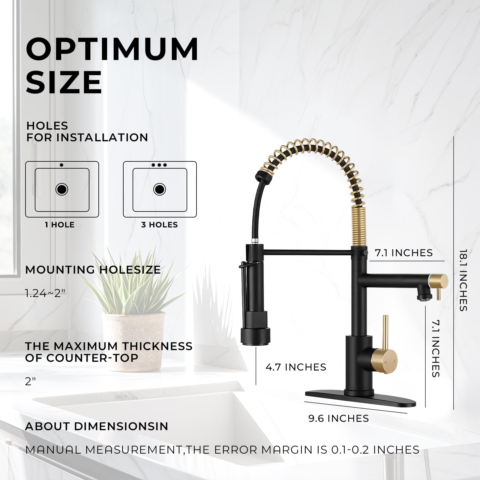 Fgkq Kitchen Faucets With Pull Down Sprayer,Kitchen Faucet Single Handle, Commercial Double-Head Faucet For Kitchen Sink Stainless Steel, Kitchen Sink Faucet With Deck Plate, Black And Gold
