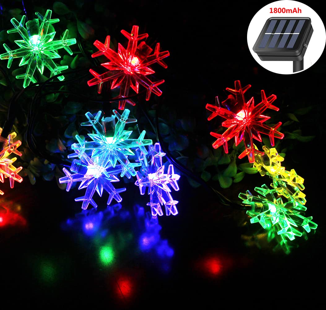Splocolor Solar Snowflake String Lights 20Ft 30 Leds Waterproof 8 Modes Solar Powered String Fairy Christmas Lights For Patio Holiday Party Gar Indoor Outdoor